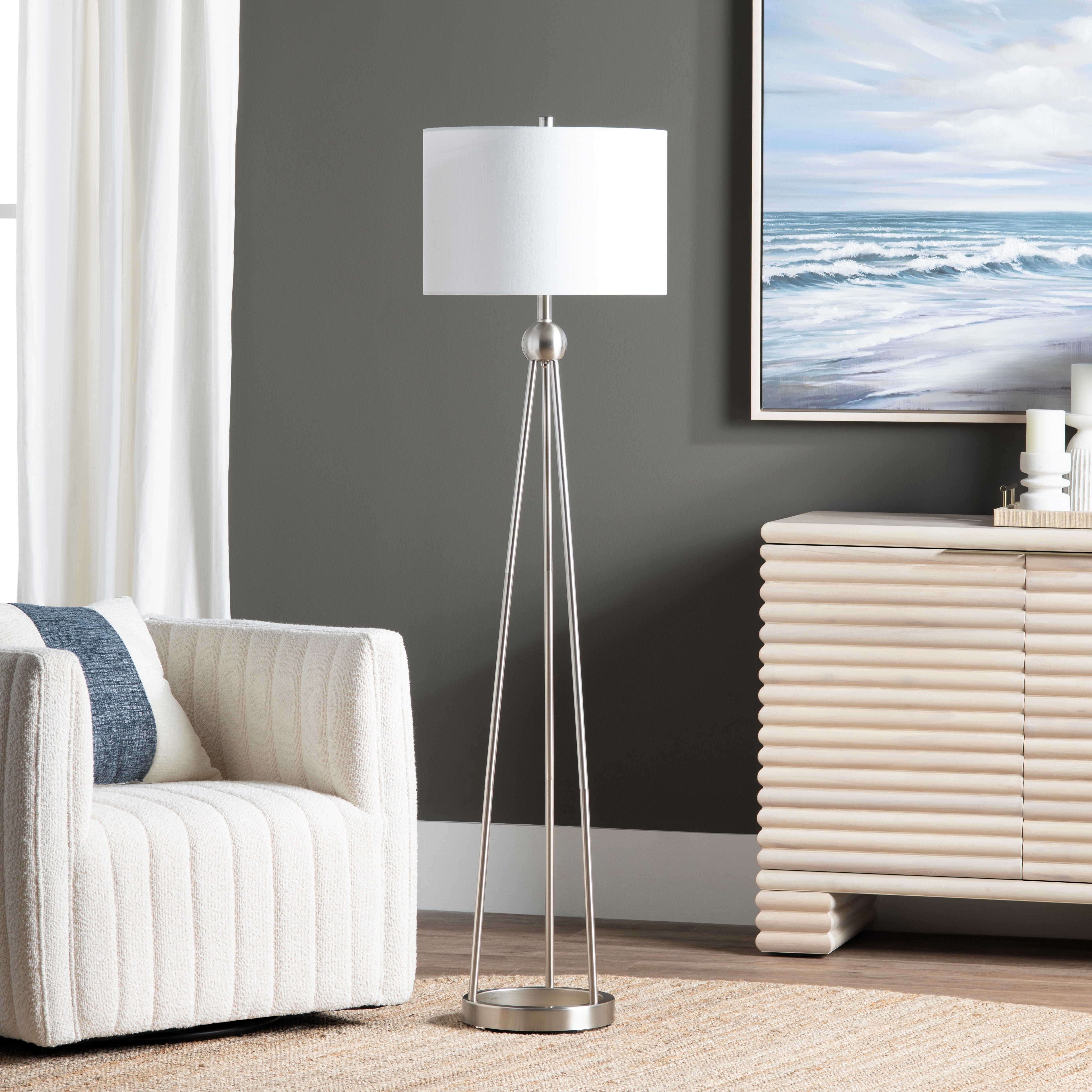 Silver Metal Floor Lamp With Shade