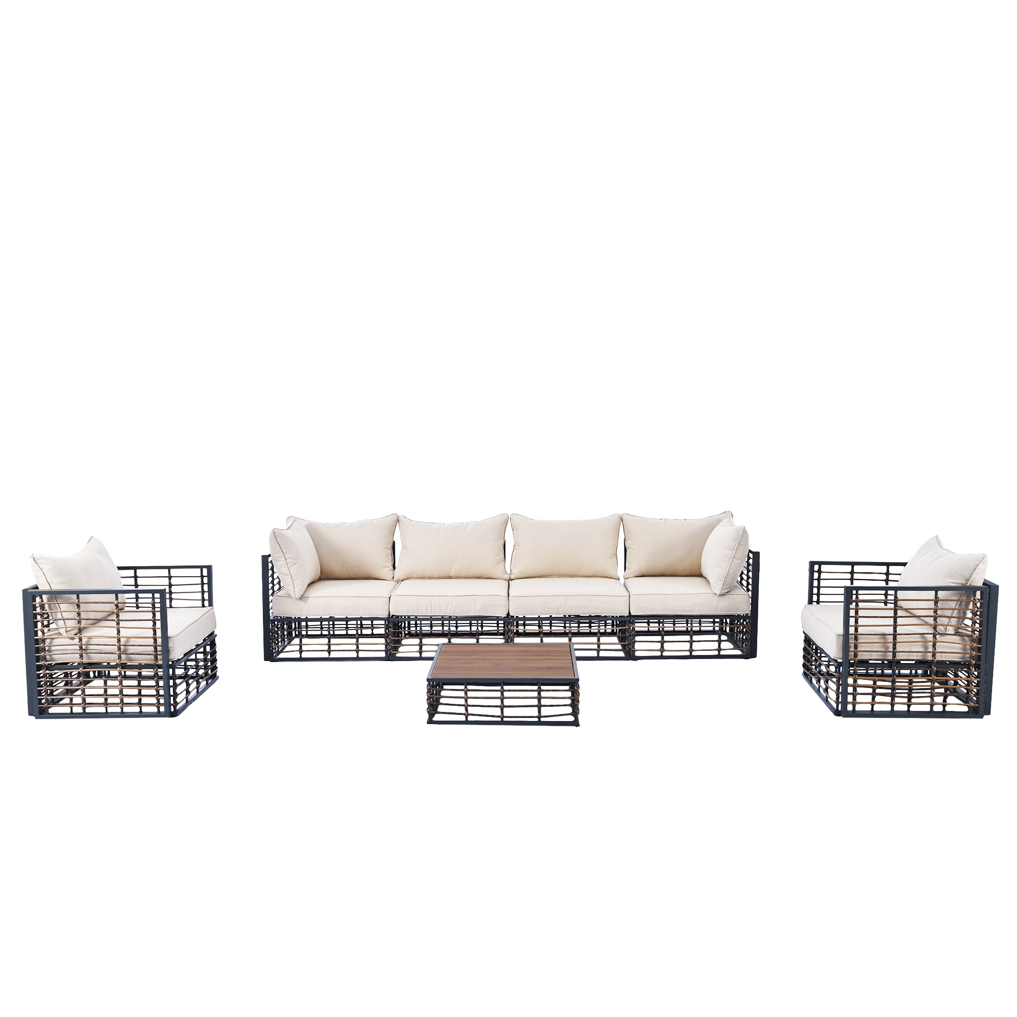 TOPMAX Modern Minimalist 7-Piece Metal Patio Sectional Sofa Set, All-Weather Garden Conversational Furniture Set with Thick Cushions and Coffee Table for Indoor Outdoor, Dark Grey