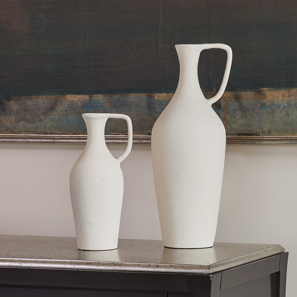 Aluminum Pitcher Vase in Cream, 18 in