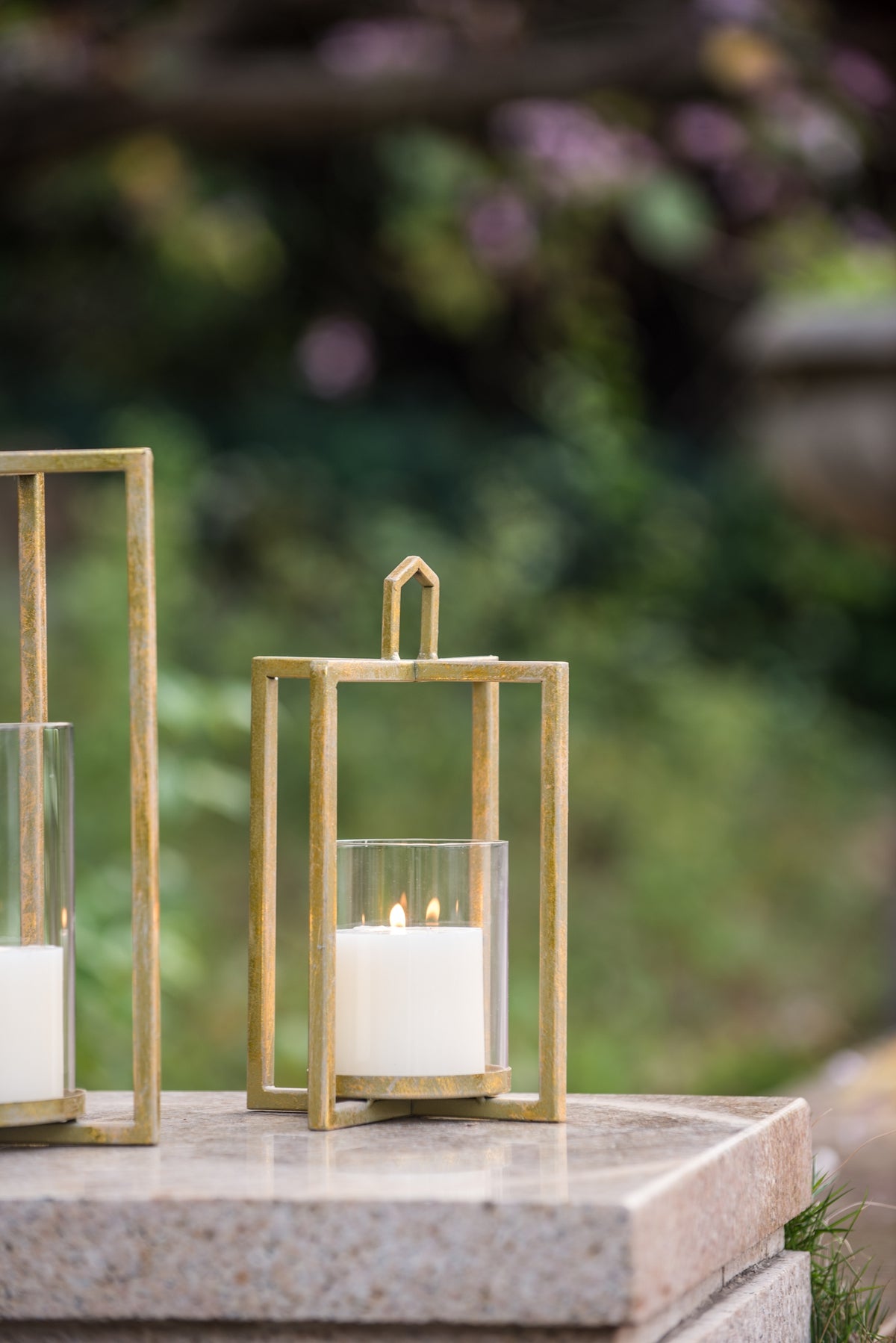 Open Face Gold Candleholder Lanterns, Set of 3