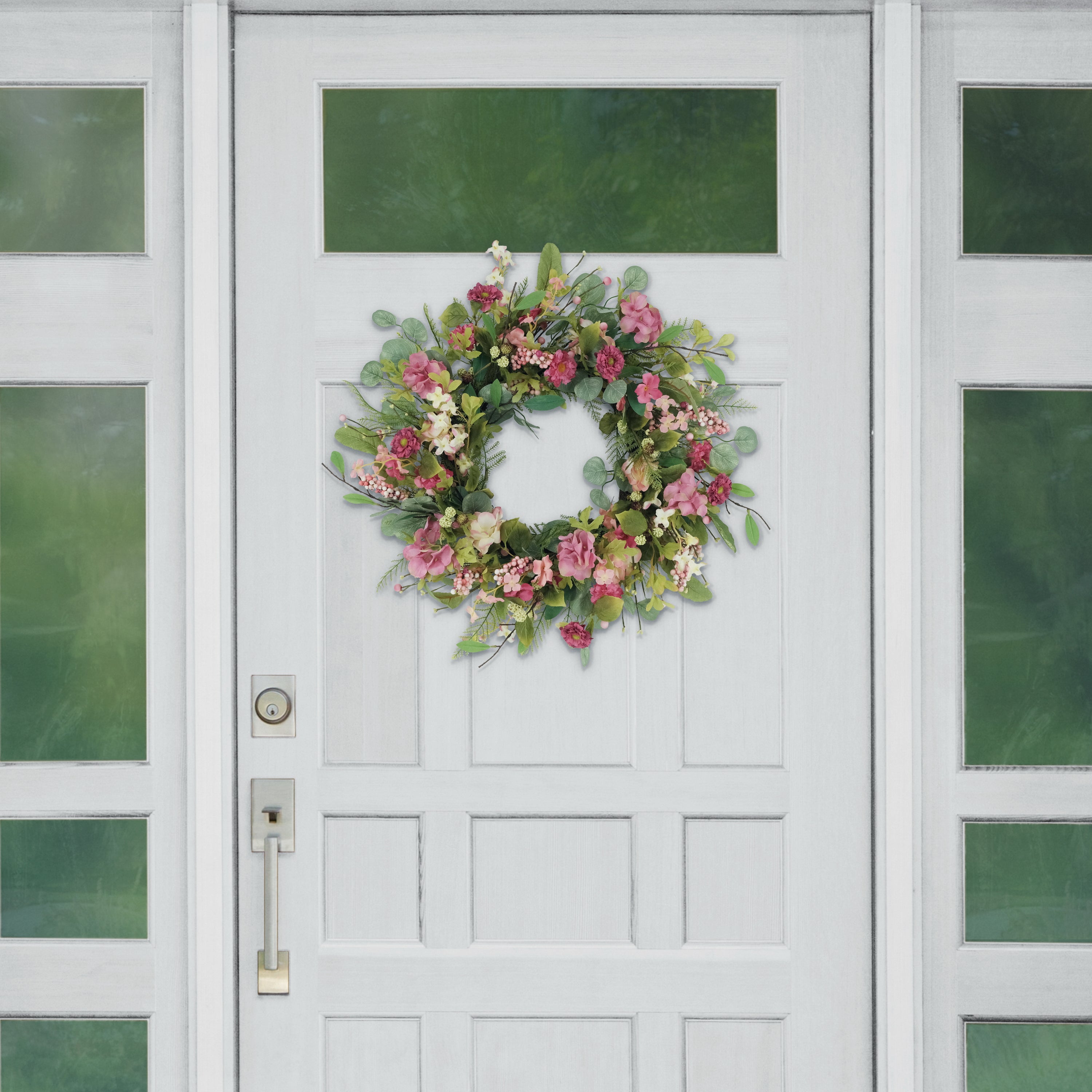 24" Artificial Chrysanthemum And Hydrangea Floral Spring Wreath