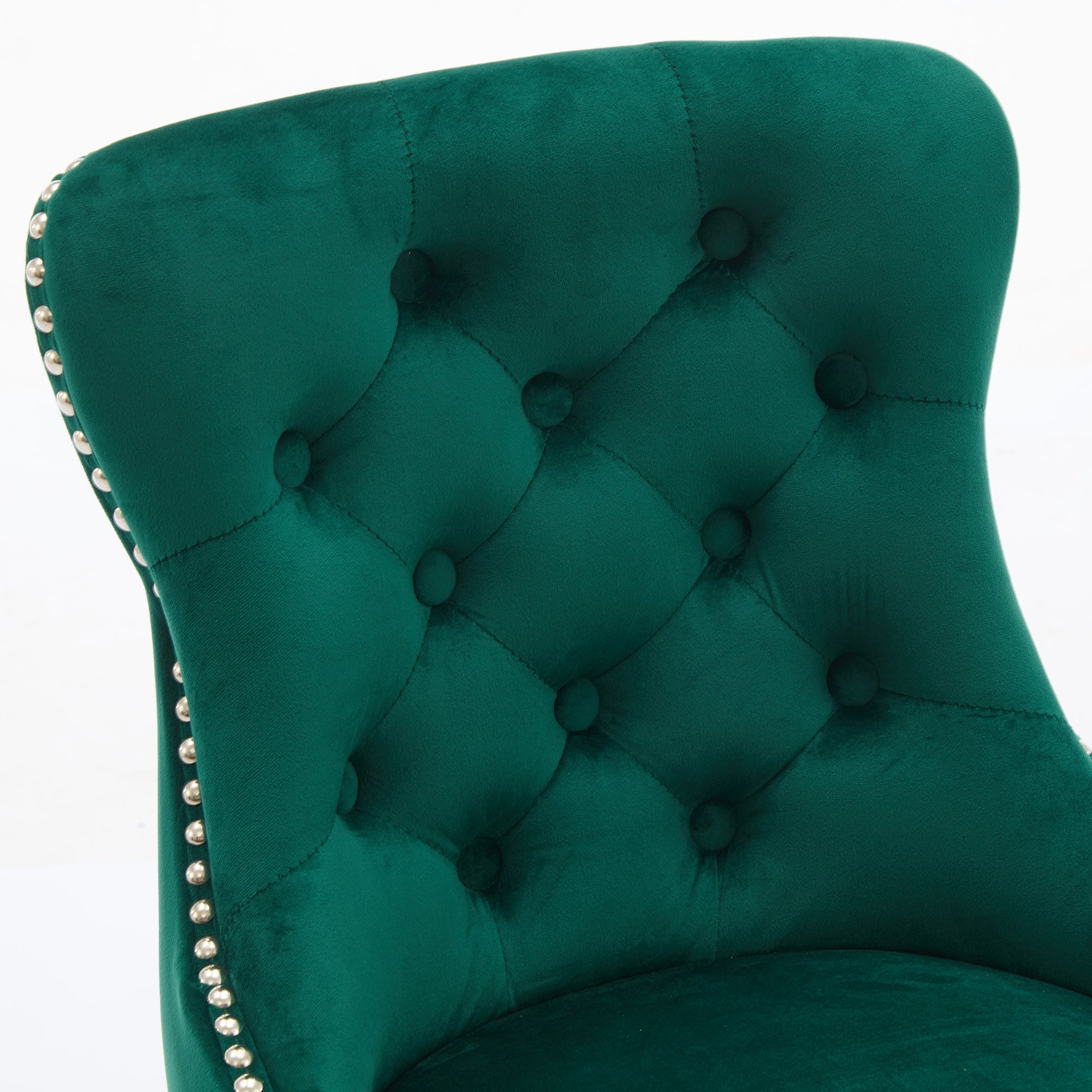 Modern Velvet Button Tufted Swivel Bar Stool with Metal Pull Ring