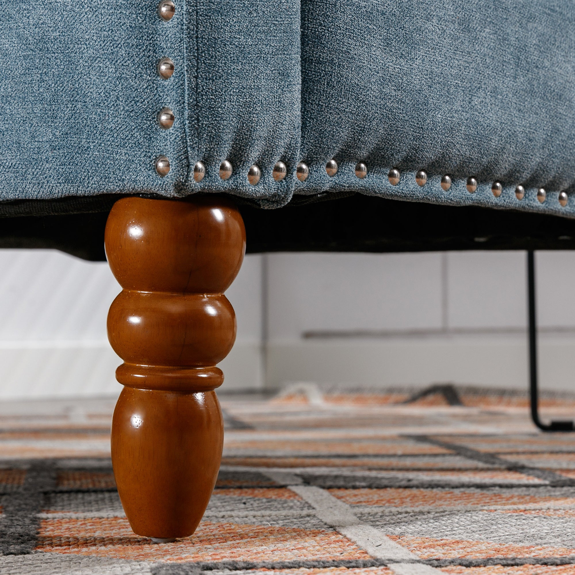 Button-Tufted Upholstered Accent Chair with Nailhead Trim and Turned Legs