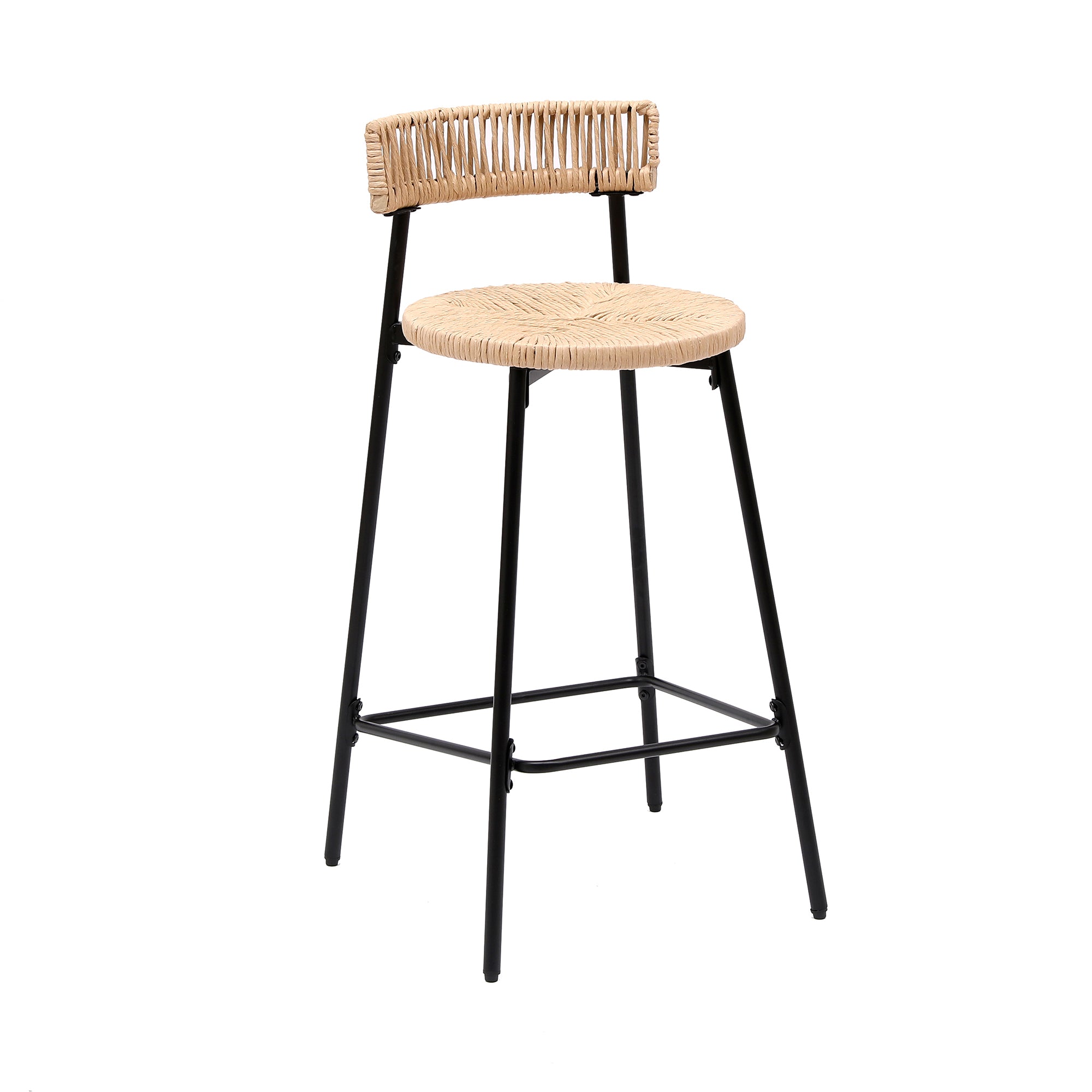Boho Handwoven Paper Rope Counter Stools, Set of 2