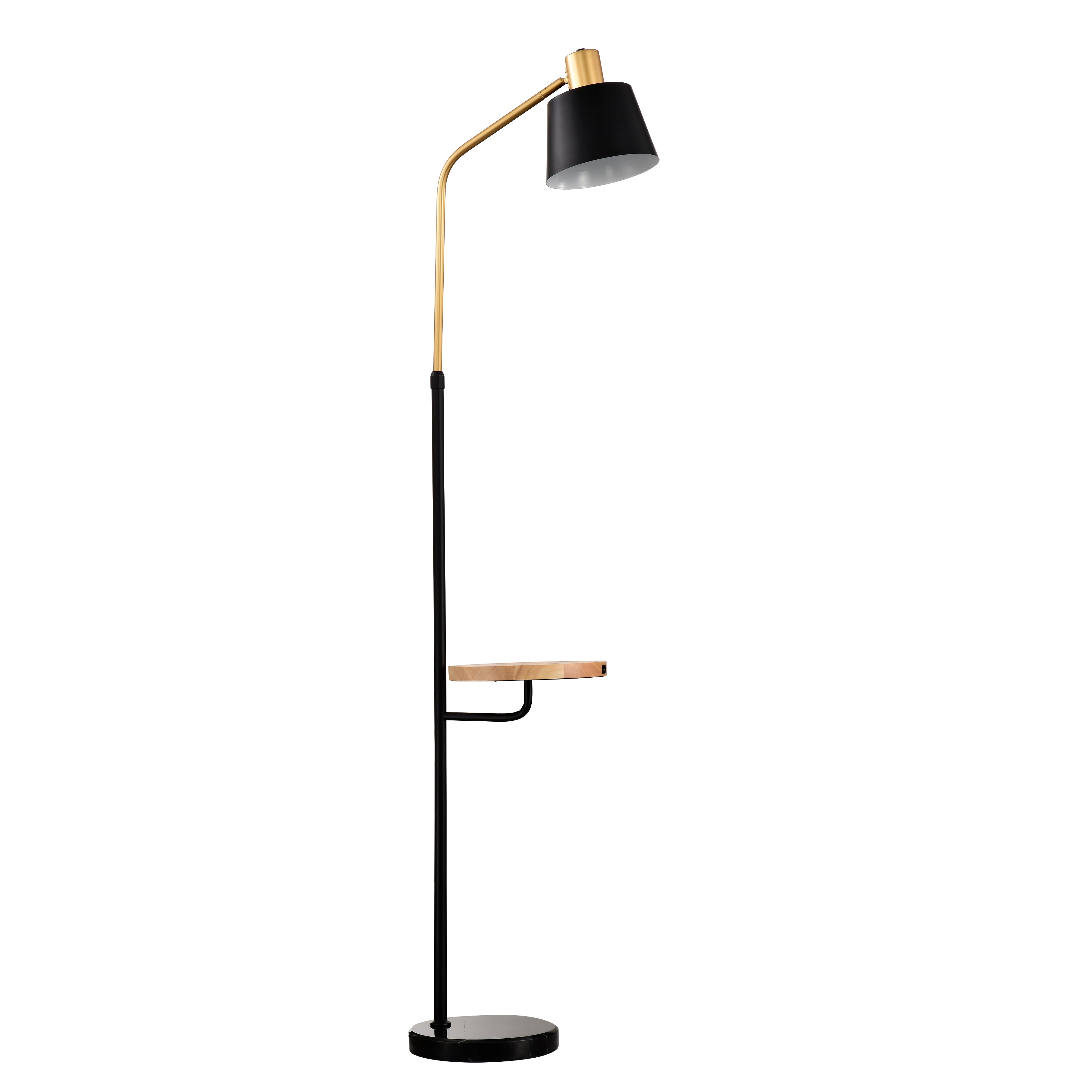 Floor Lamp with Wood Table and Built-in USB Charging Port