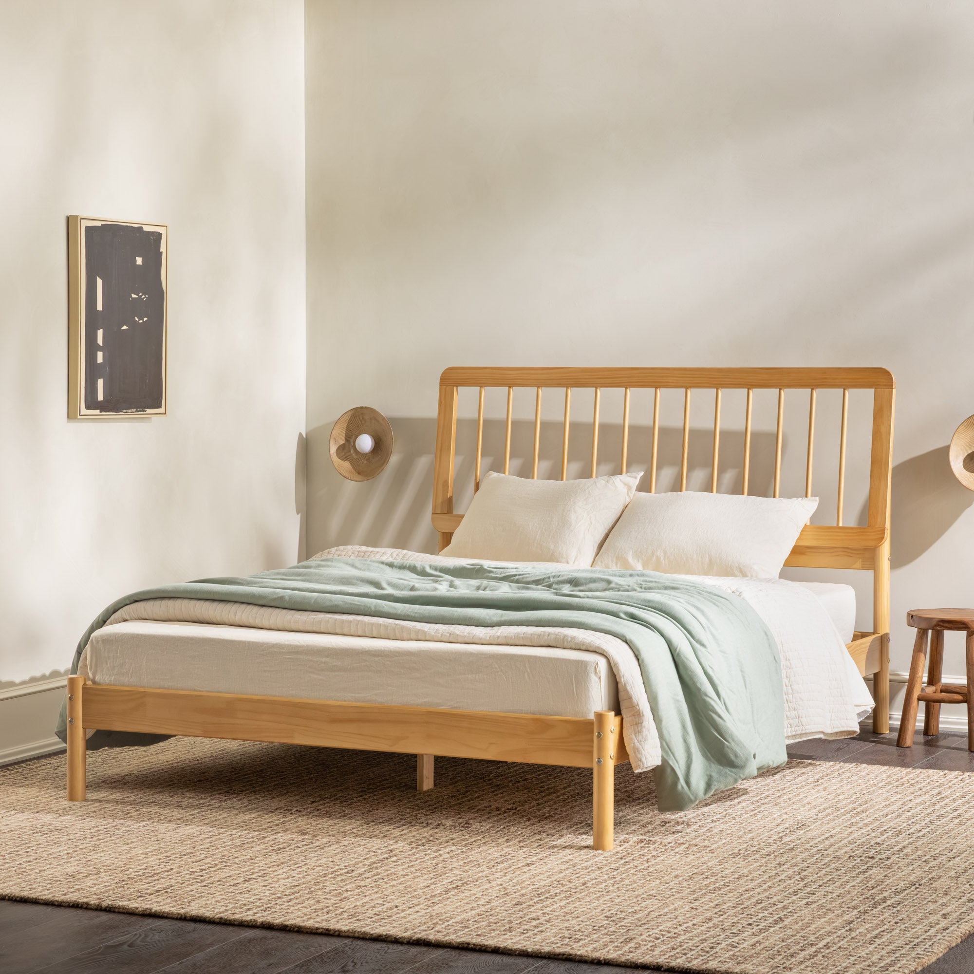 Illusive Solid Wood Spindle Bed with Slat Back