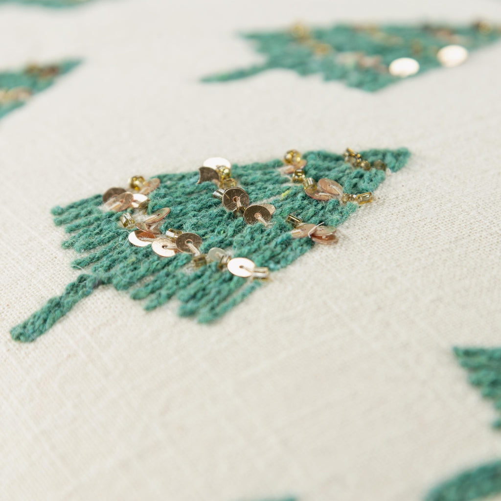 Embroidered Cotton Slub Trees Decorative Throw Pillow