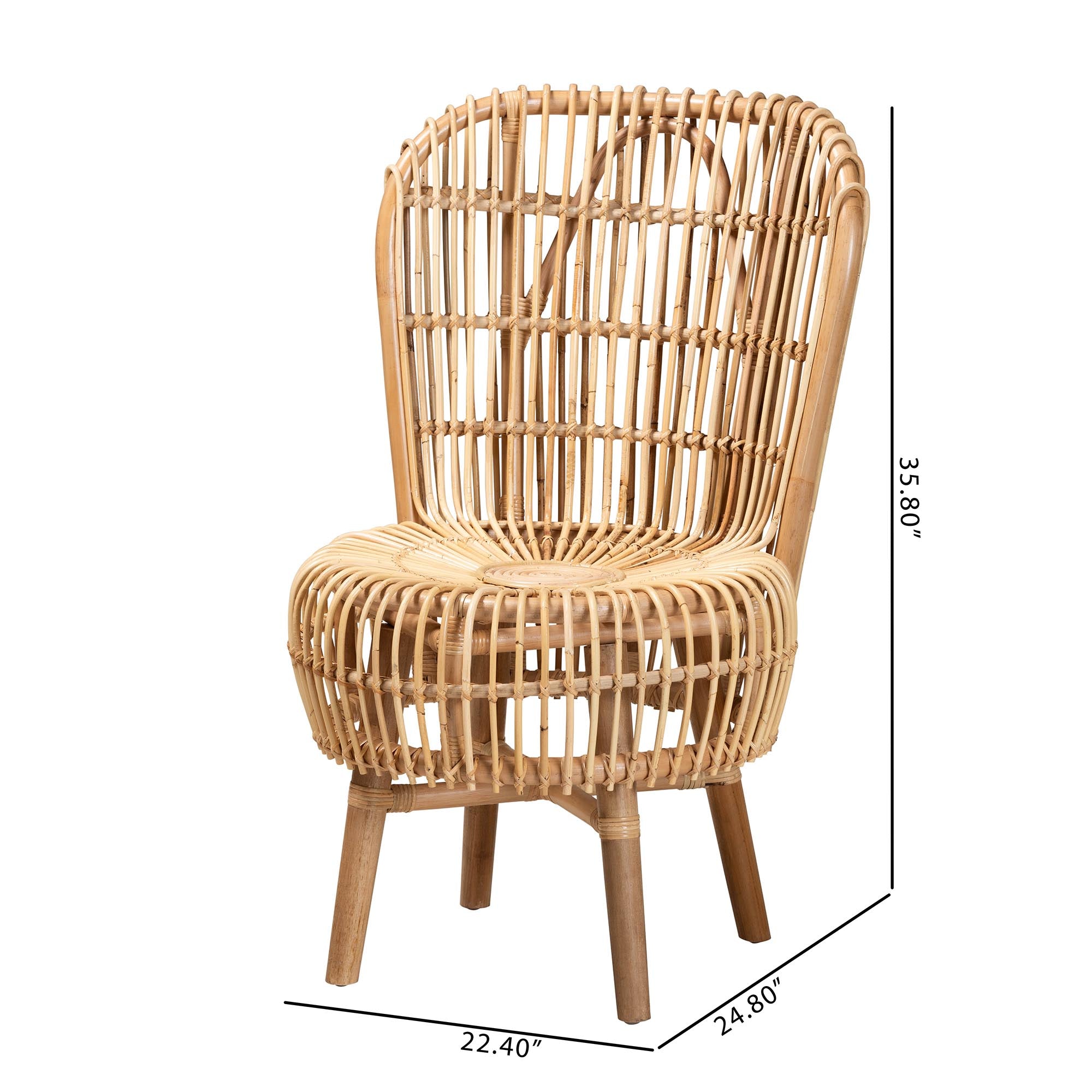 Modern Bohemian Natural Rattan Tall Lounge Chair