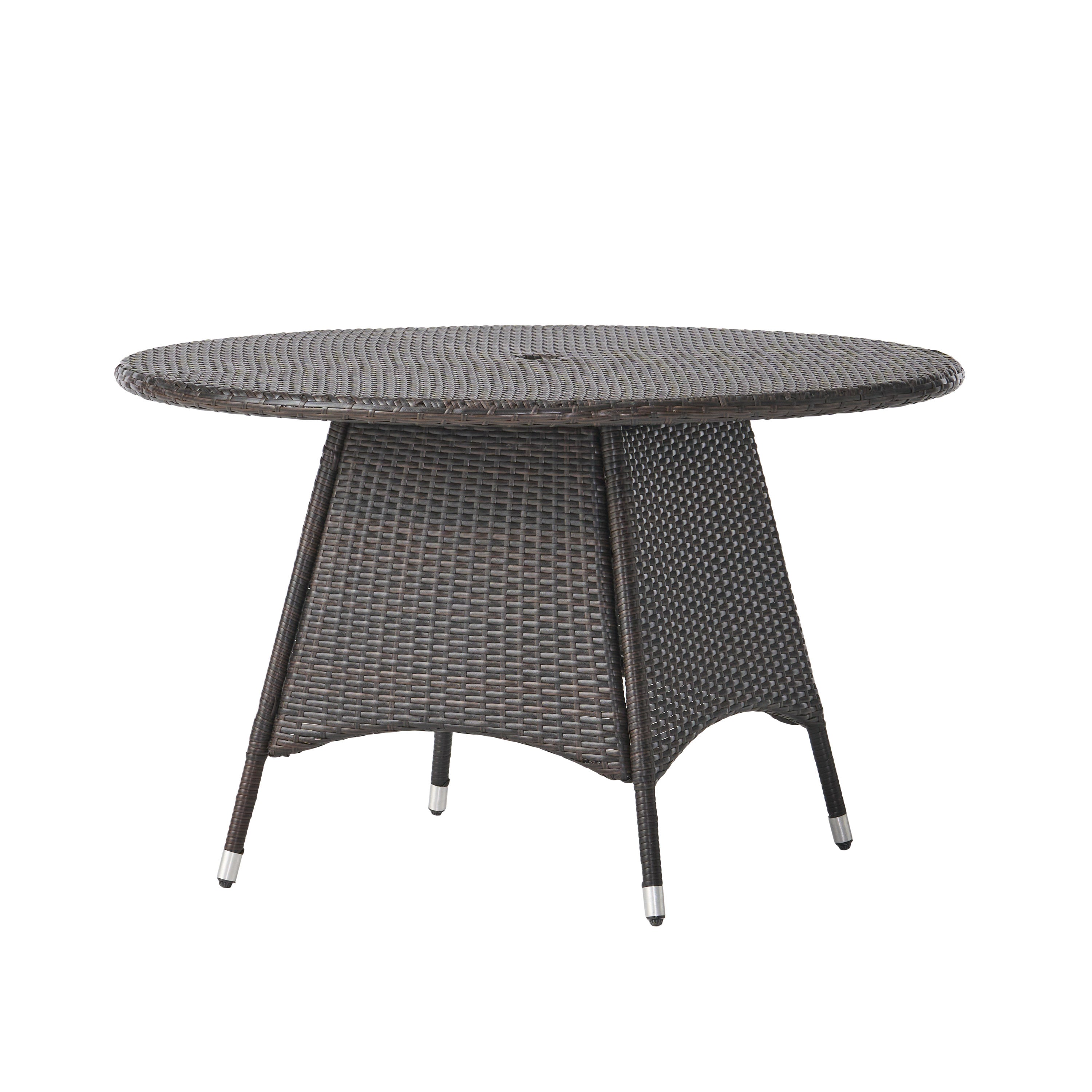 Corsica Round Dining Table, Brown Wicker With Powder Coated Iron Frame