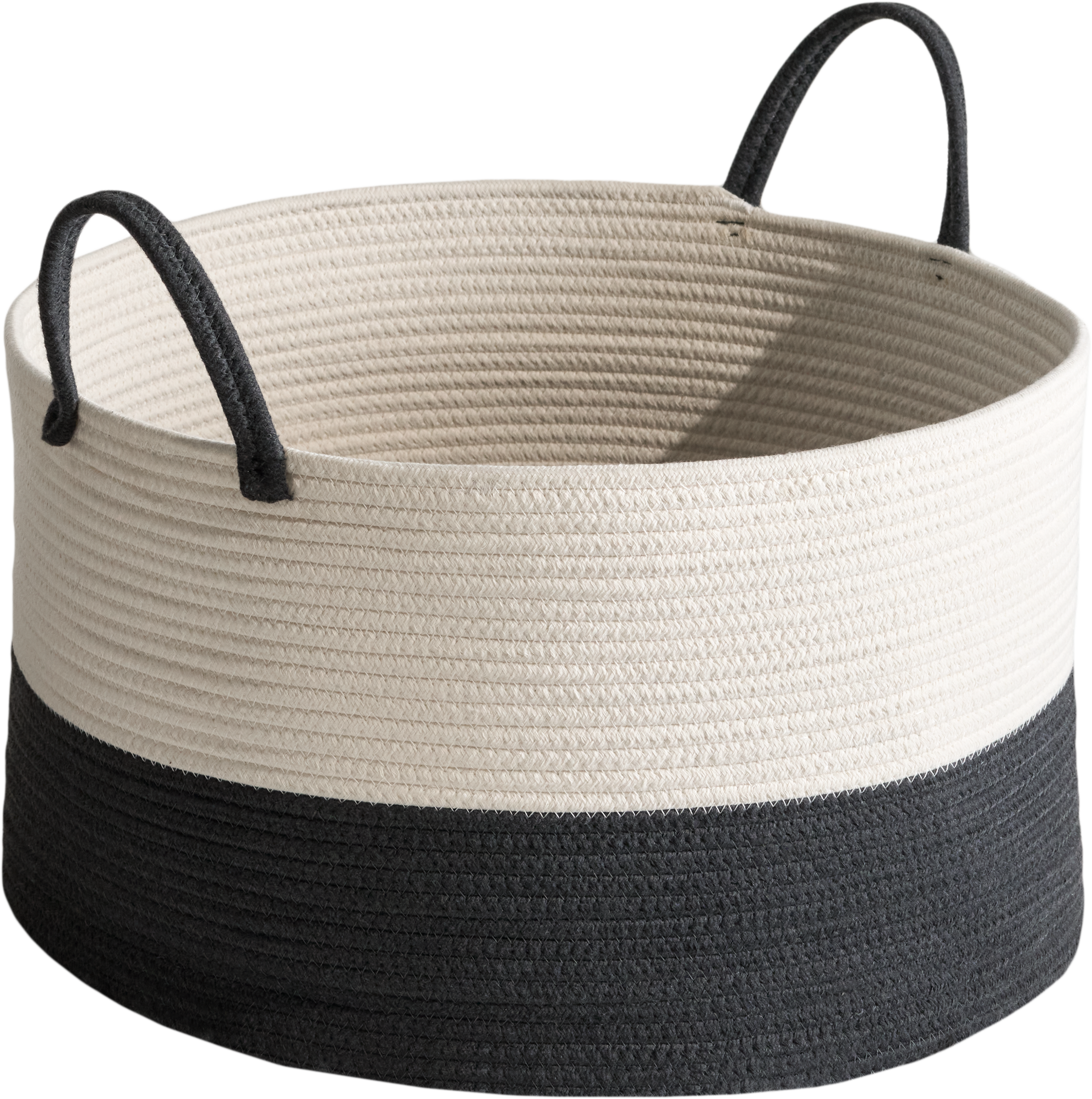 Cotton Round White Gray Laundry and Storage Basket with Sturdy Handles