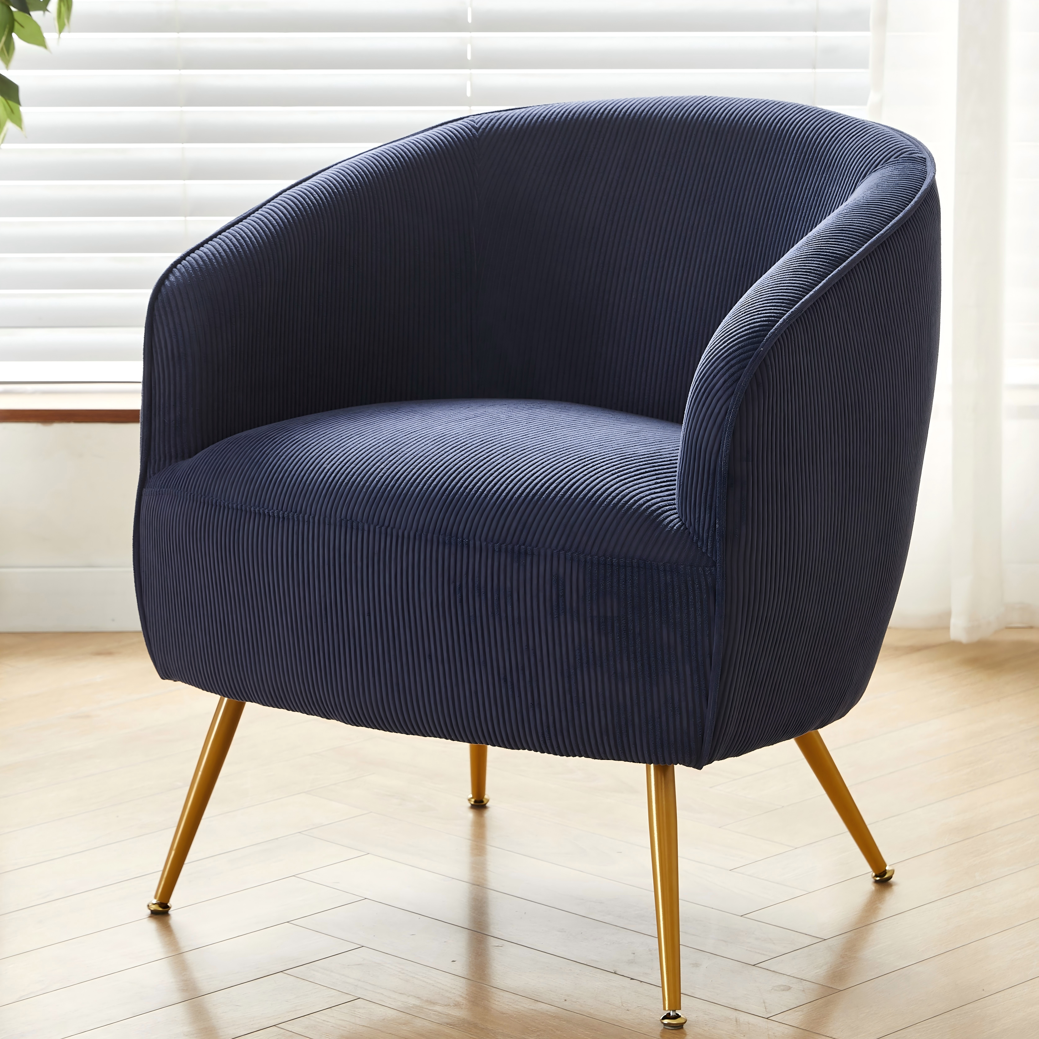 Corduroy Accent Chair with Gold Metal Legs, Modern Upholstered Armchair, Comfy Barrel Chair for Living Room Bedroom
