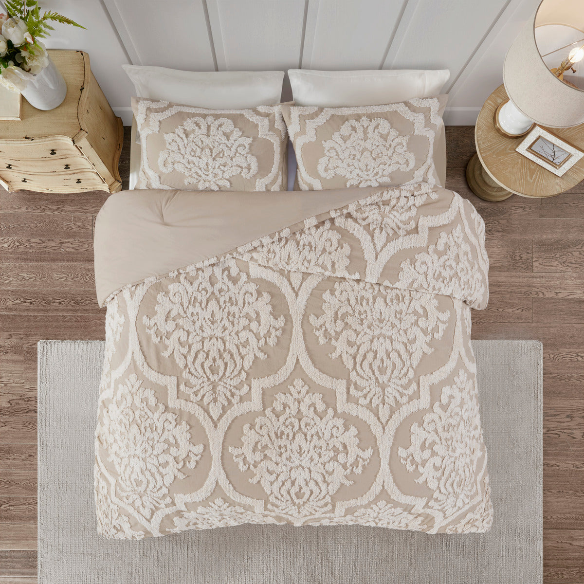 Viola 3-Piece Tufted Cotton Chenille Damask Comforter Set