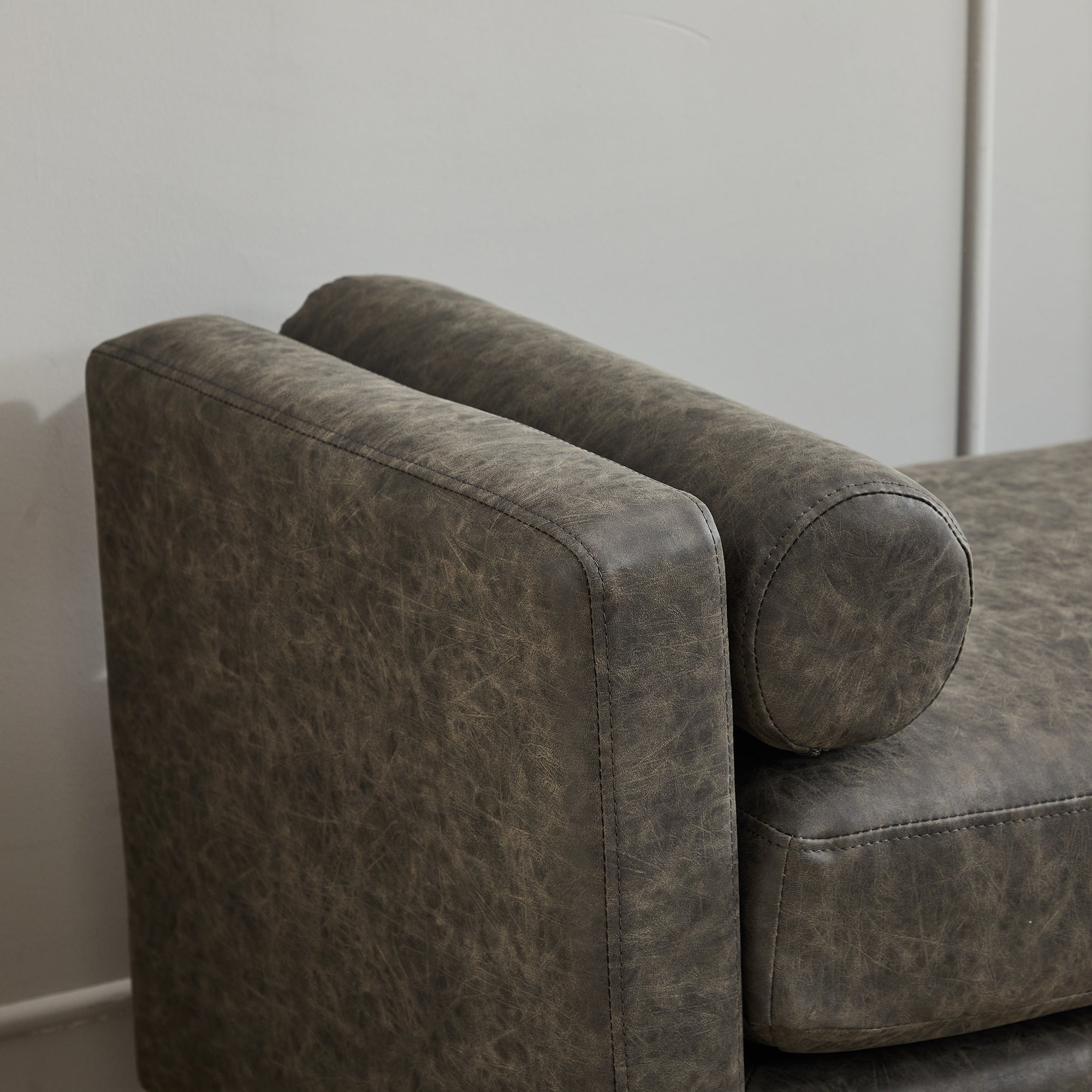 Upholstered Bench with Wood Legs and Two Bolster Pillows