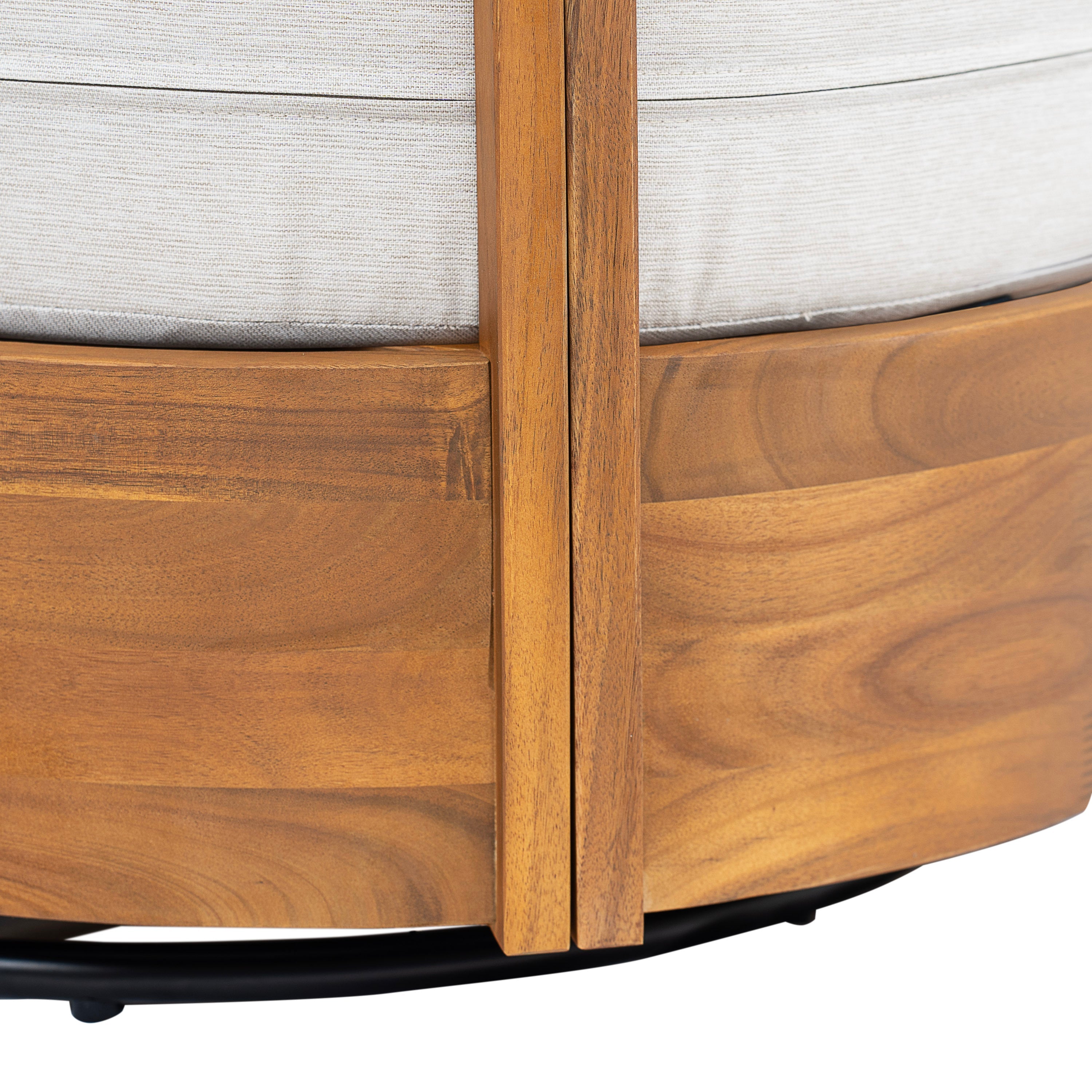 Telluride Outdoor Wood Swivel Club Chair with Beige Cushion