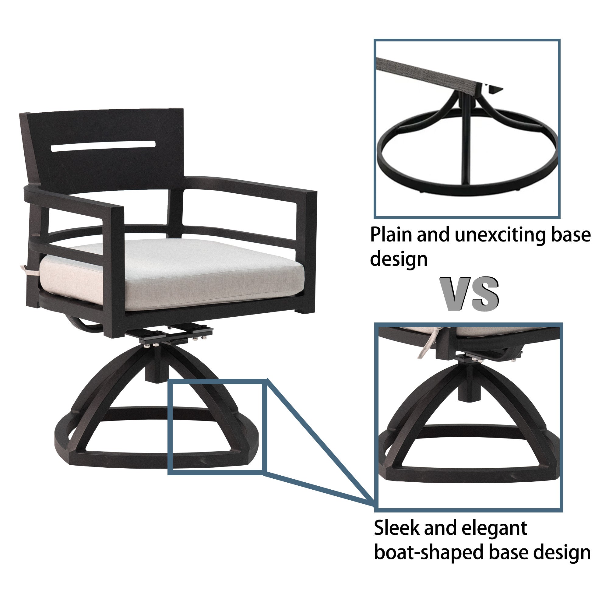 Outdoor Swivel Chair with Seat Cushion and Curved Backrest, Set of 2