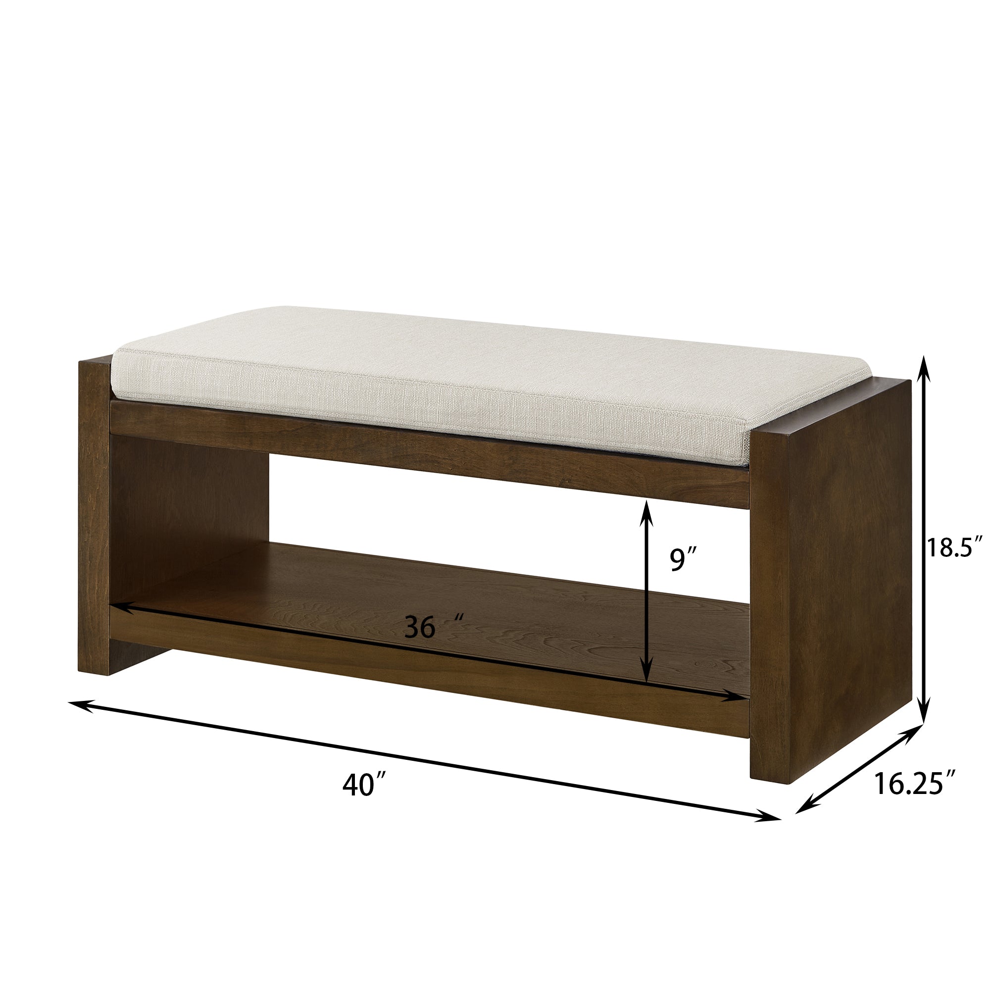Accent Bench with Lower Shelf Shoe Rack and Padded Seating