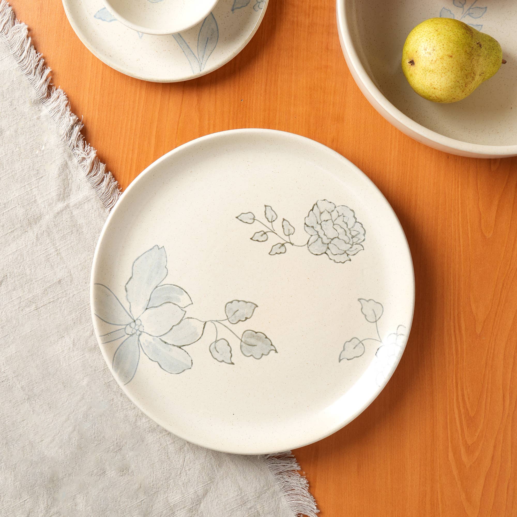 Off-White Round Ceramic Floral Side Plate