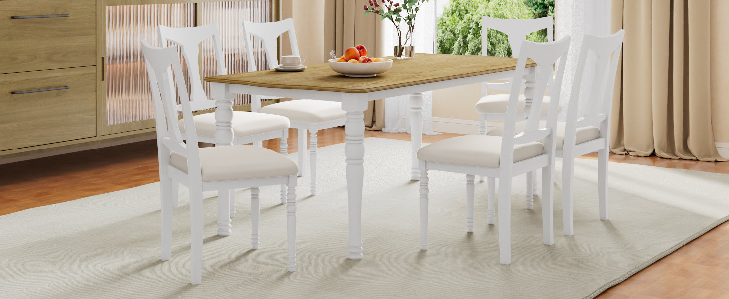 Rustic Farmhouse 7 Piece Dining Set with Turned Leg Extendable Dining Table
