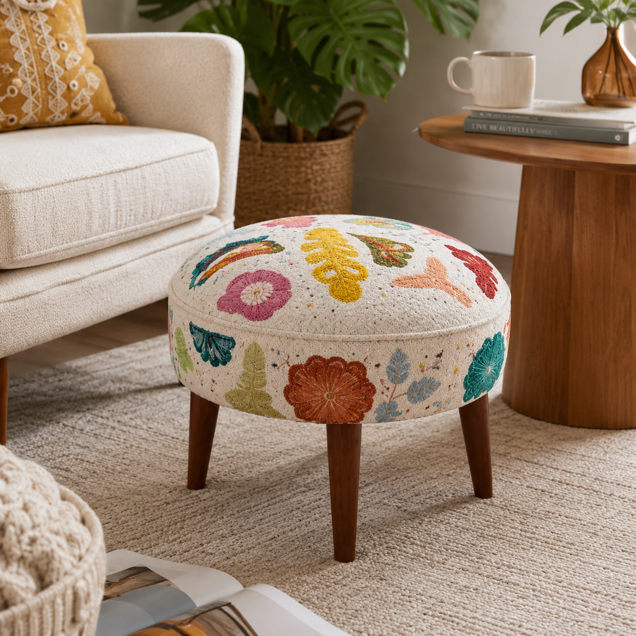 Suzani Patterned  Accent Stool
