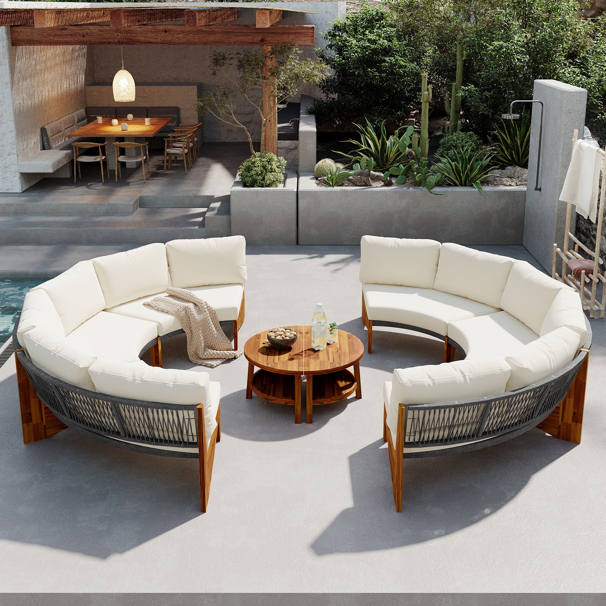 3-Piece Outdoor Semi-Circle Sofa Set for 6