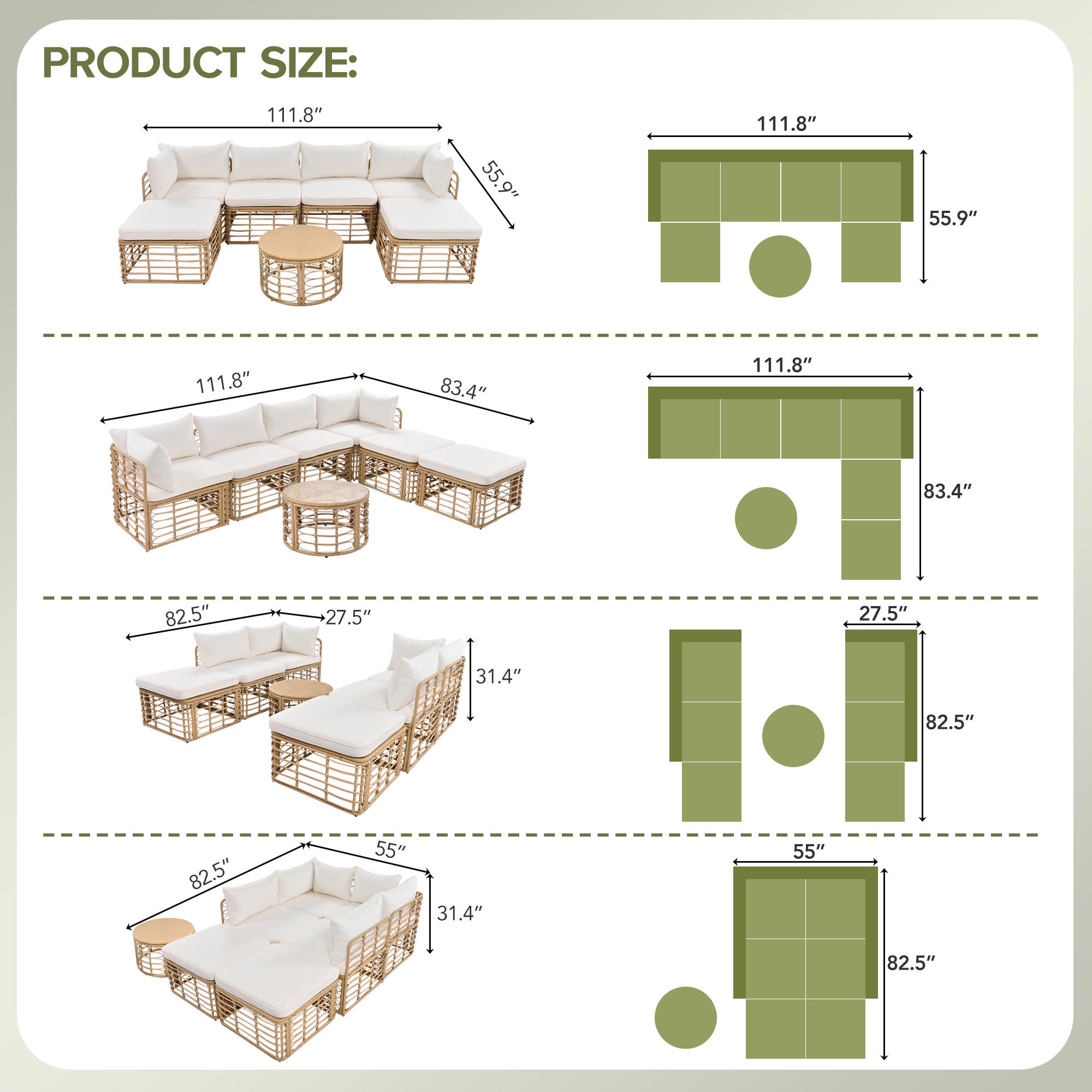 Evoking 7-Piece Outdoor Sectional Set with Hollow Woven Design and Pillows