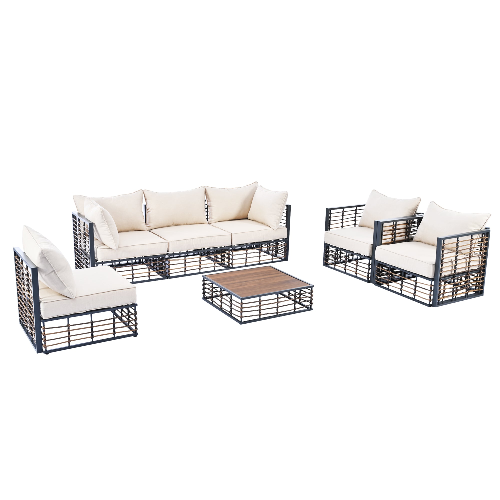 TOPMAX Modern Minimalist 7-Piece Metal Patio Sectional Sofa Set, All-Weather Garden Conversational Furniture Set with Thick Cushions and Coffee Table for Indoor Outdoor, Dark Grey