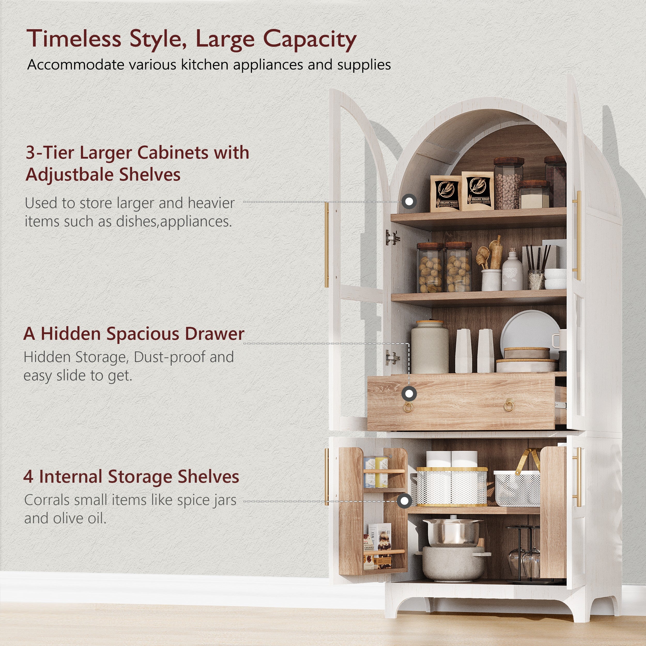 Farmhouse Kitchen Storage Cabinet with Open & Adjustable Shelves