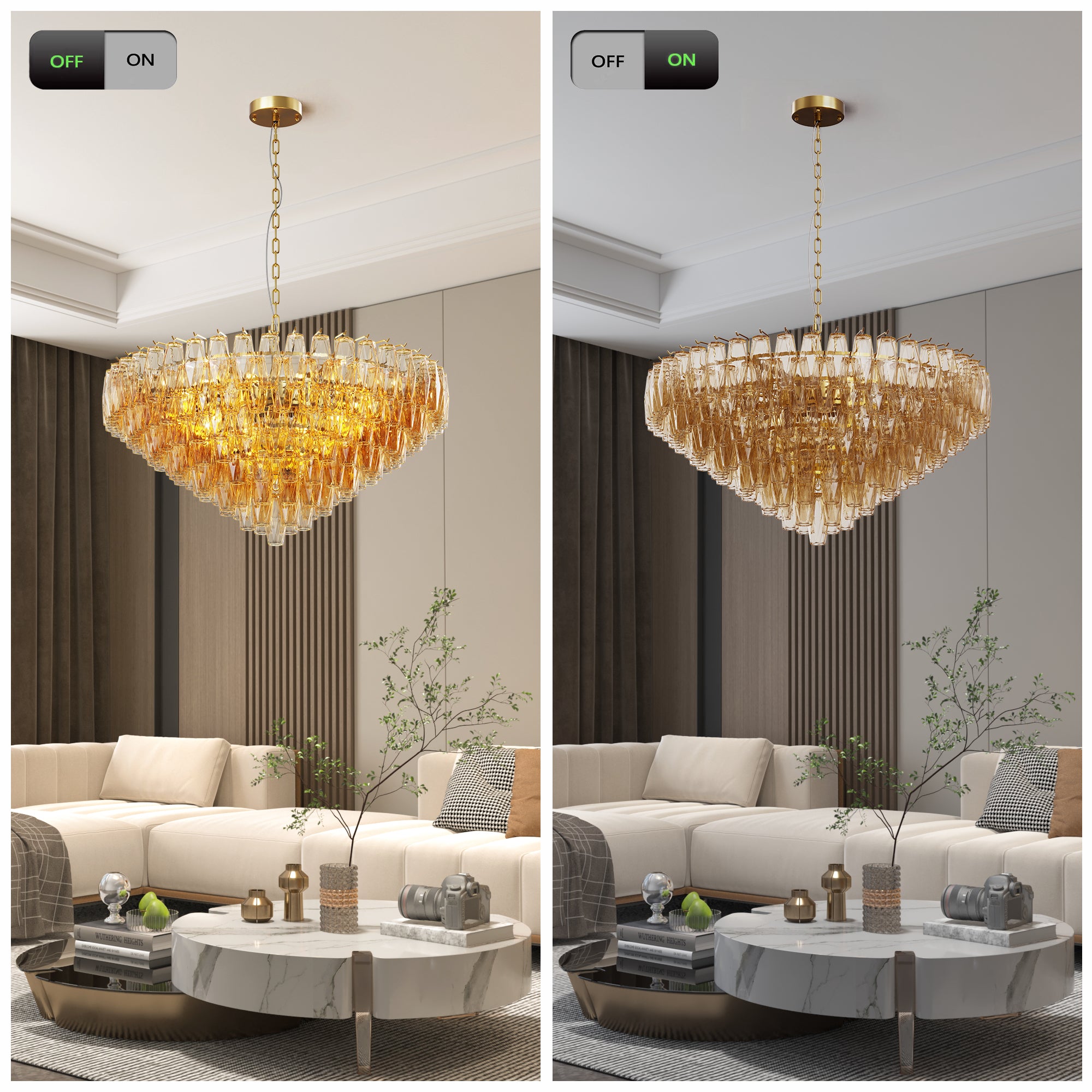 37" Extra Large Tiered Glass Chandelier, 14-Light