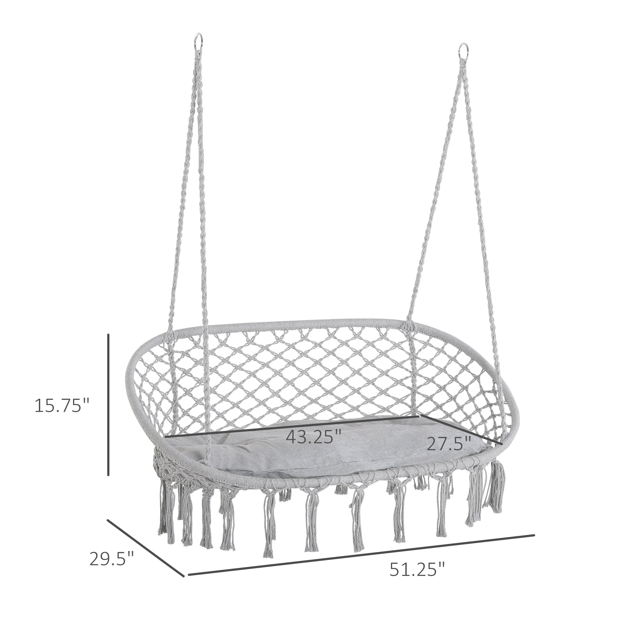 Visioned Outdoor Hanging Hammock Swing Chair with Macrame Design and Soft Cushion