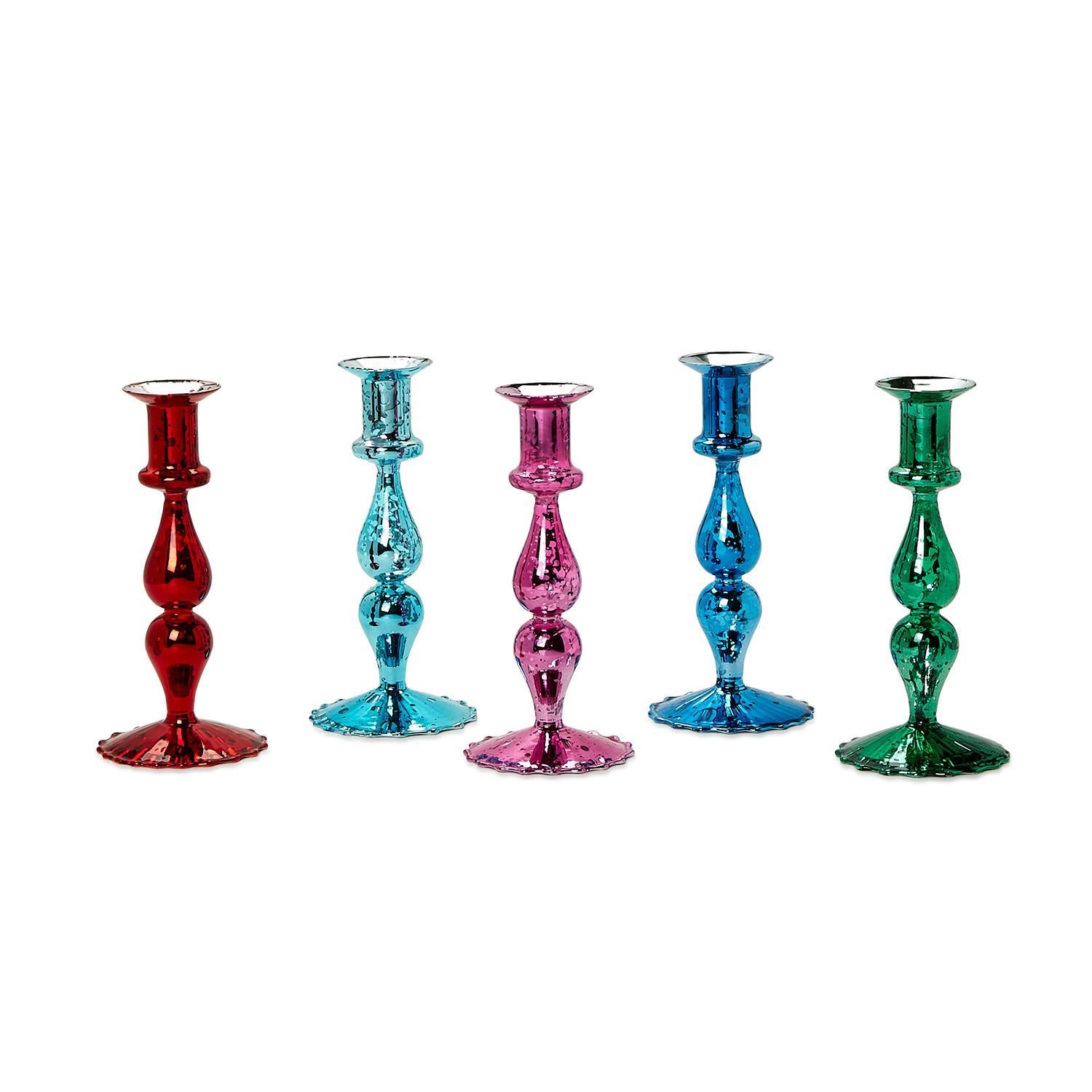 Mercury Glass Candlesticks Includes 5 Colors, Set of 5