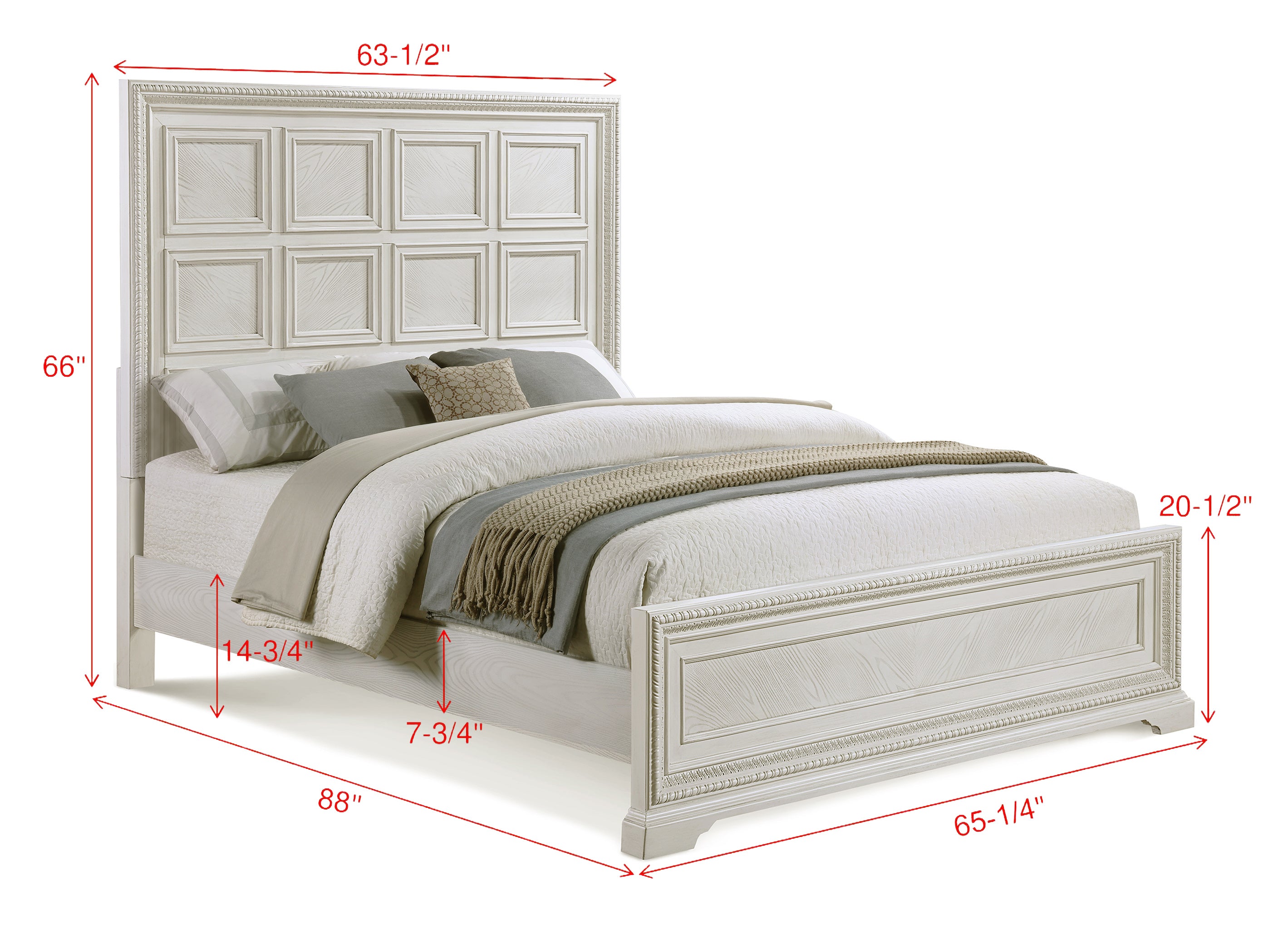 Kelsea Antique White Grid Panel Wooden Bed