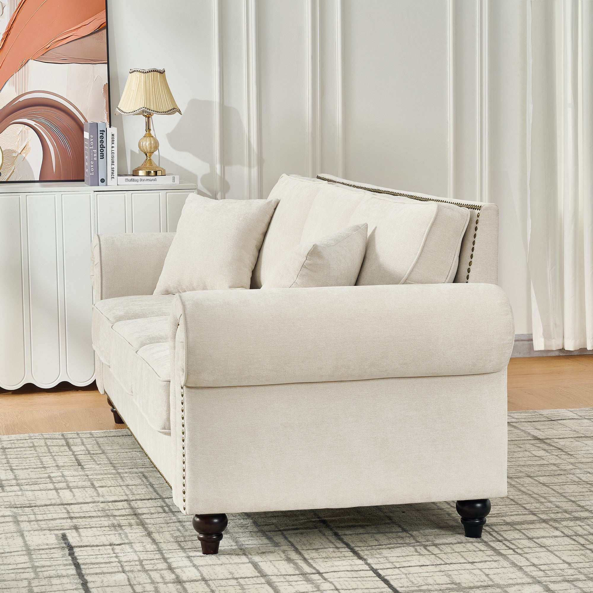 Modern 63" 2-Seater Sofa with Tufted Upholstery, Rolled Arms, and Nailhead Trim