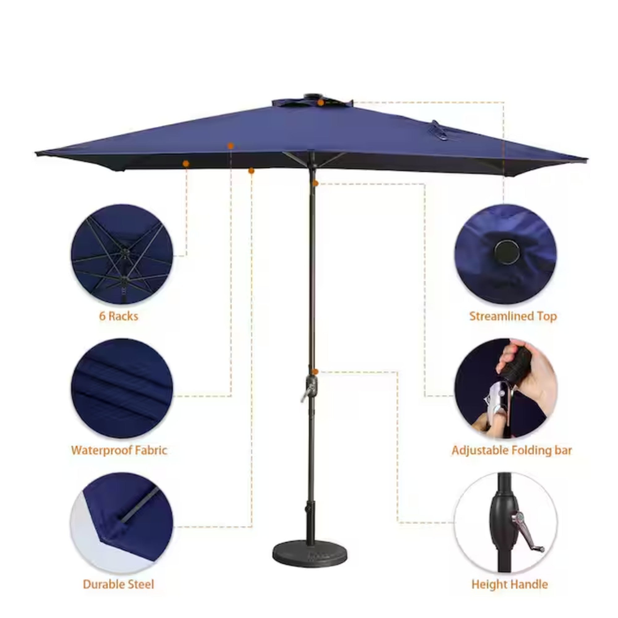 6.5 x 10 ft Rectangular Patio Umbrella with Crank, Base Not Included