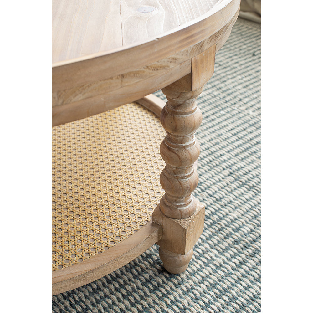 Round End Table with Bottom Shelf and Turned Legs