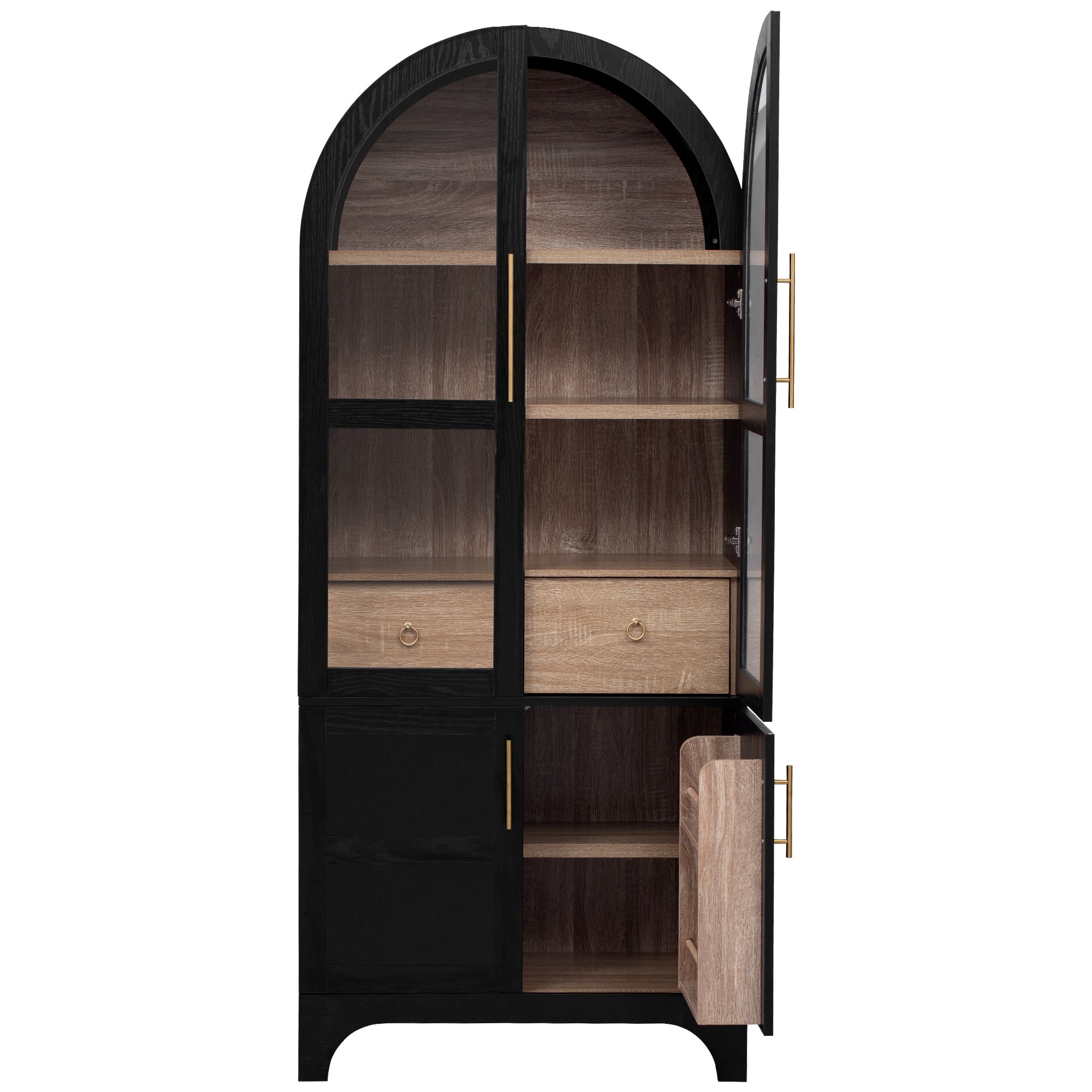 Farmhouse Kitchen Storage Cabinet with Open & Adjustable Shelves