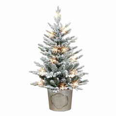 3 ft Pre-lit Potted Flocked Tree with Warm White LED Lights