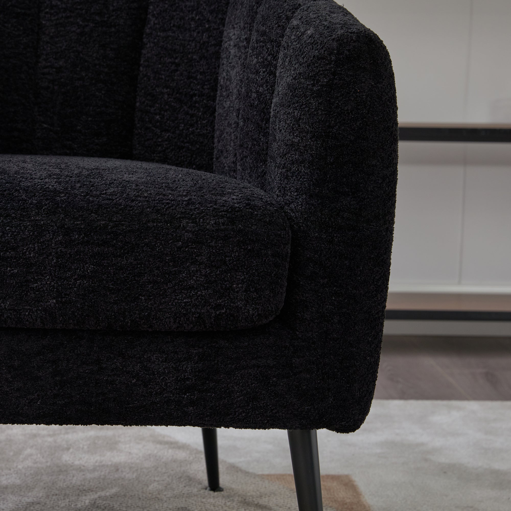Channel Tufted Chenille Vanity Barrel Accent Chair with Metal Legs