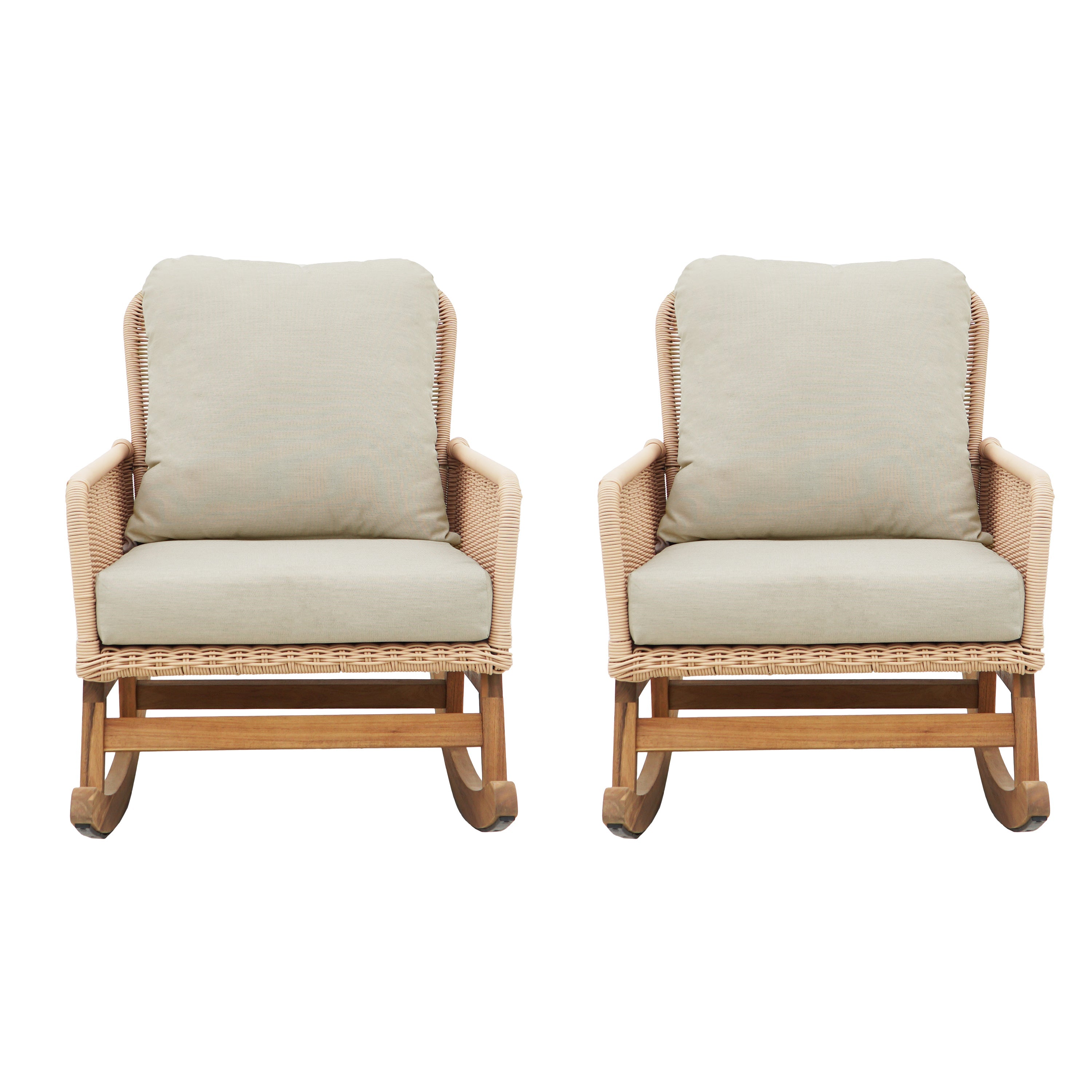 Contemporary Minimalist Beige Wicker Rocking Chair