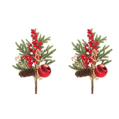 Pine Spray w/berry & Ornament (Set of 2)