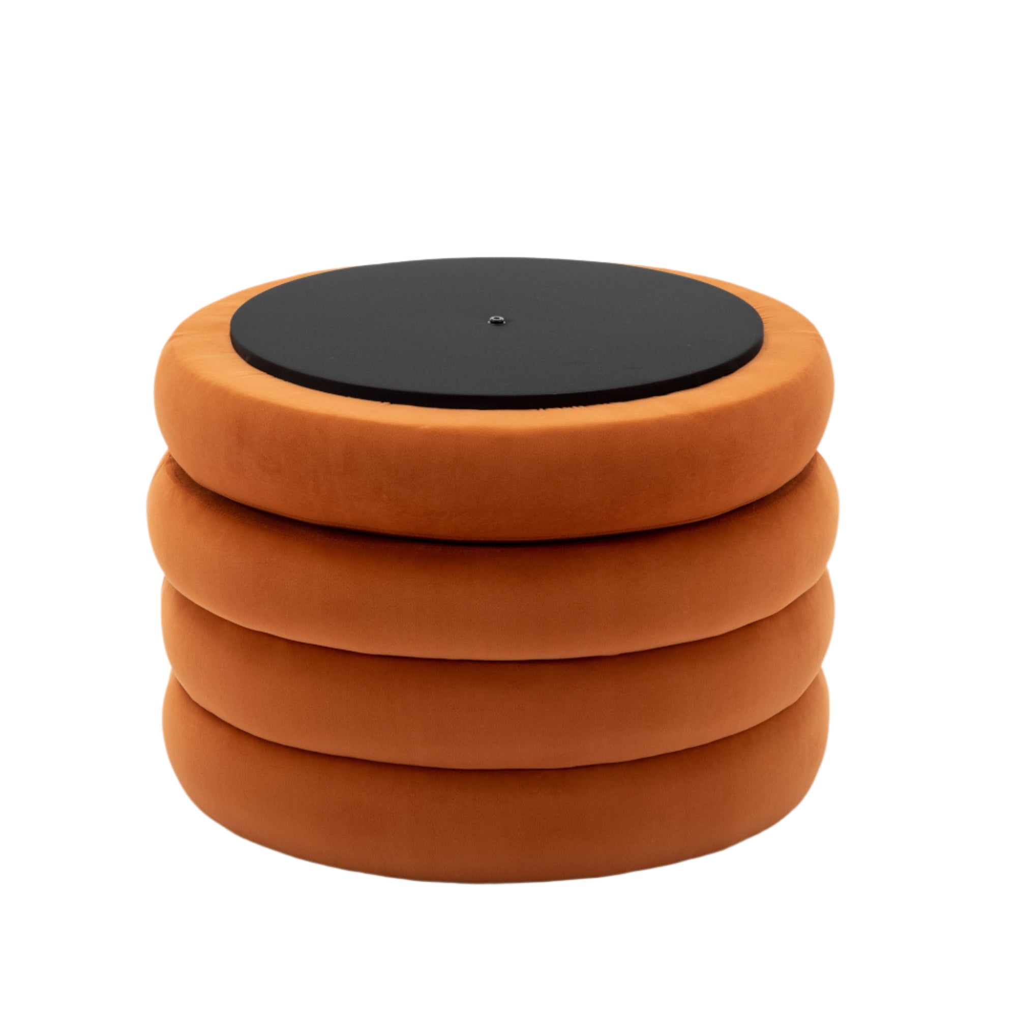 Boucle Storage Round Ottoman Footstool With Wooden Shelving