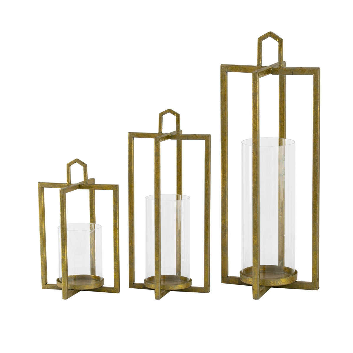 Open Face Gold Candleholder Lanterns, Set of 3