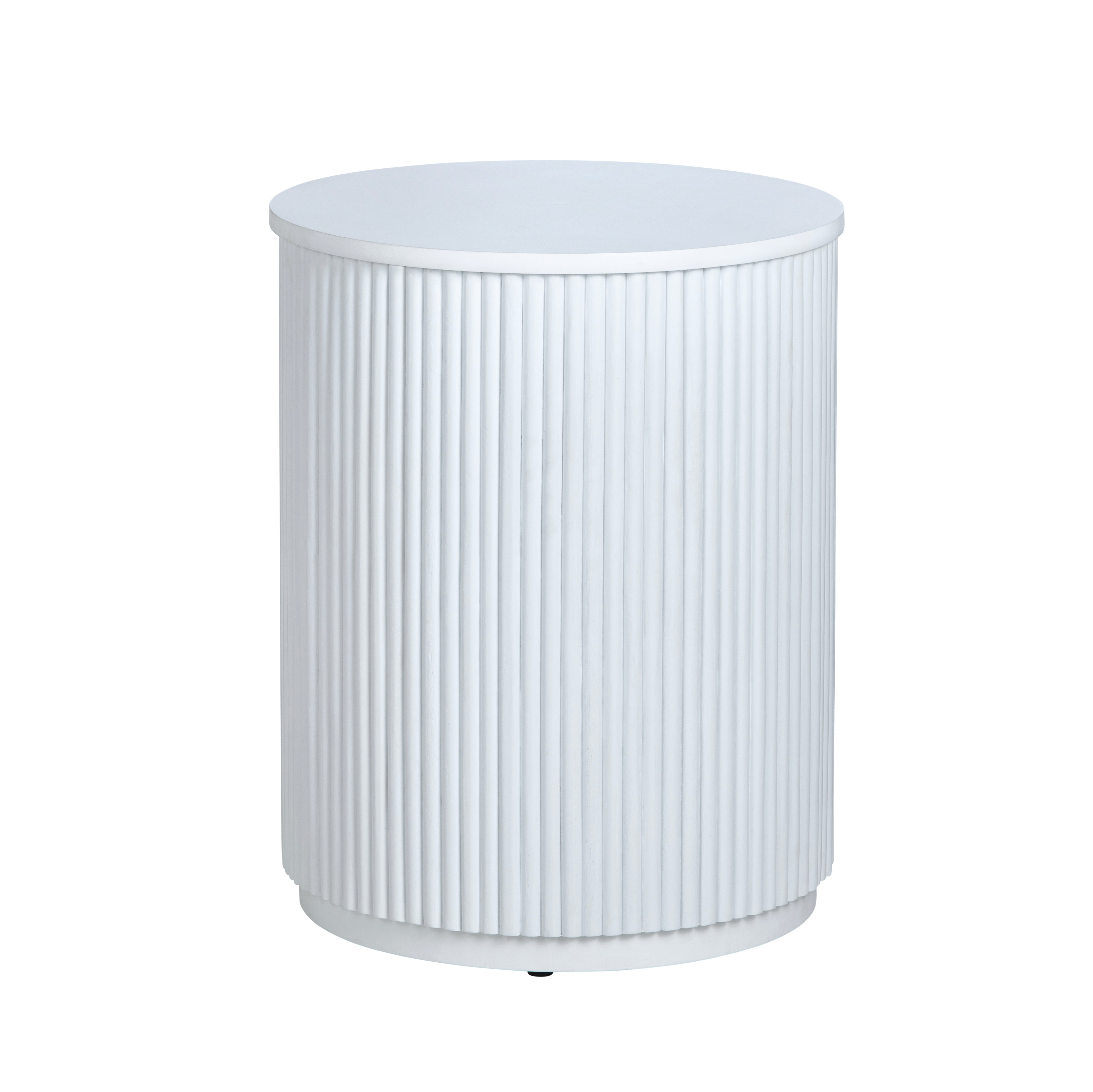 Round White Solid Wood Accent End Table