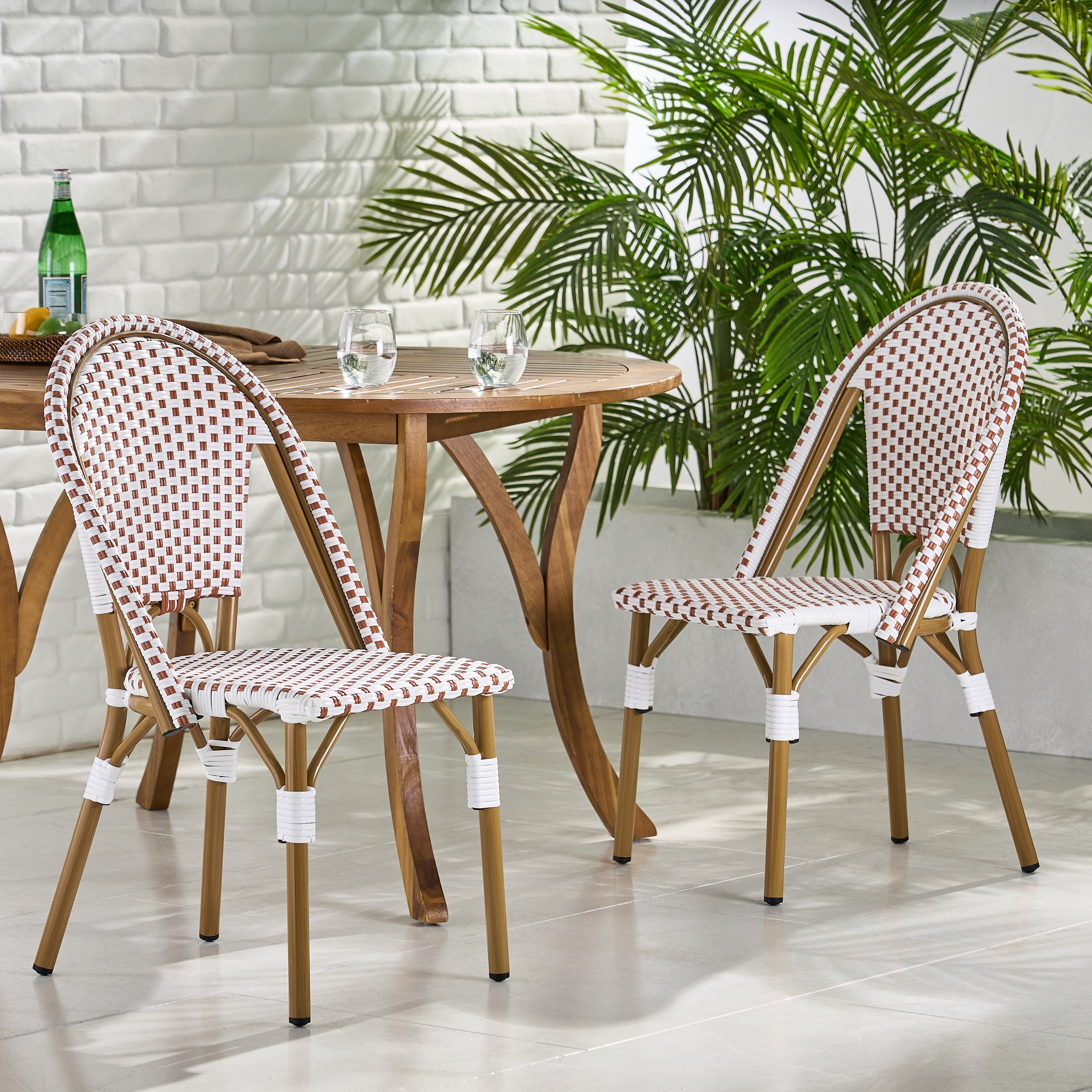 PE Rattan and Aluminum Bistro Chair with Arched Back, Set of 2