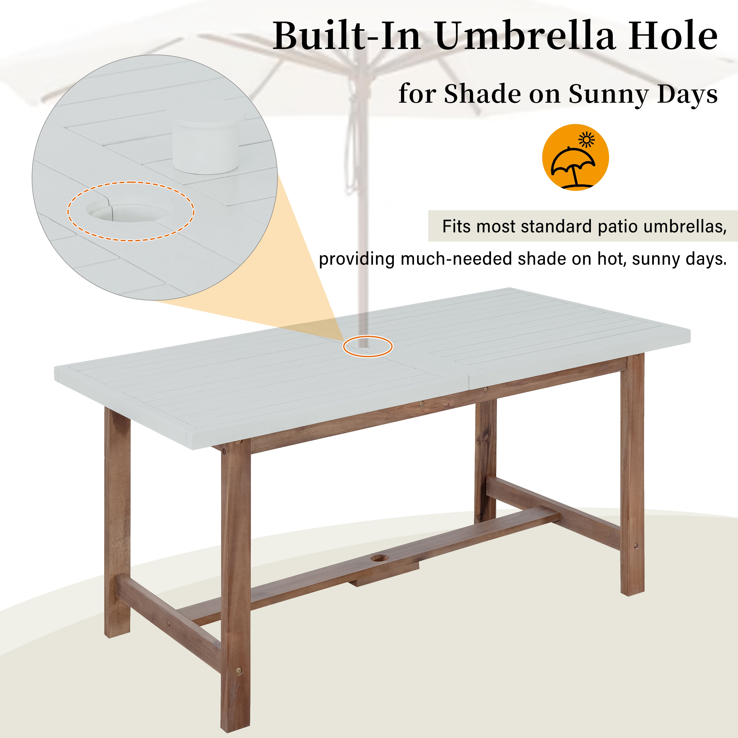 U_STYLE 5-Piece Outdoor Acacia Wood Outdoor Dining Set of 4,59.06-Inch Rectangular Table with Umbrella Hole,Suitable for Patio, Lawn, Garden, Poolside, & Indoor Use
