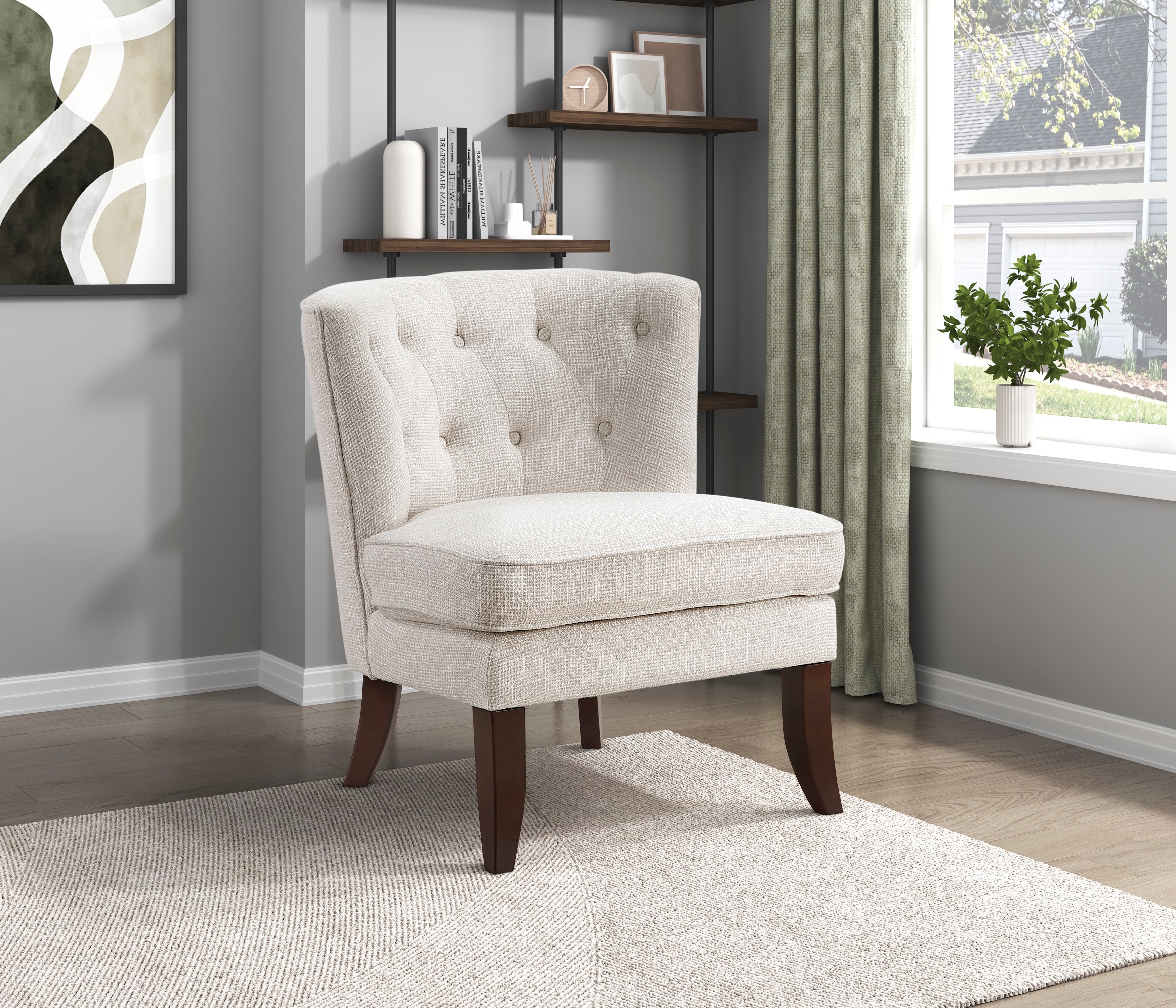 Armless Button Tufted Accent Chair with Solid Wood Legs