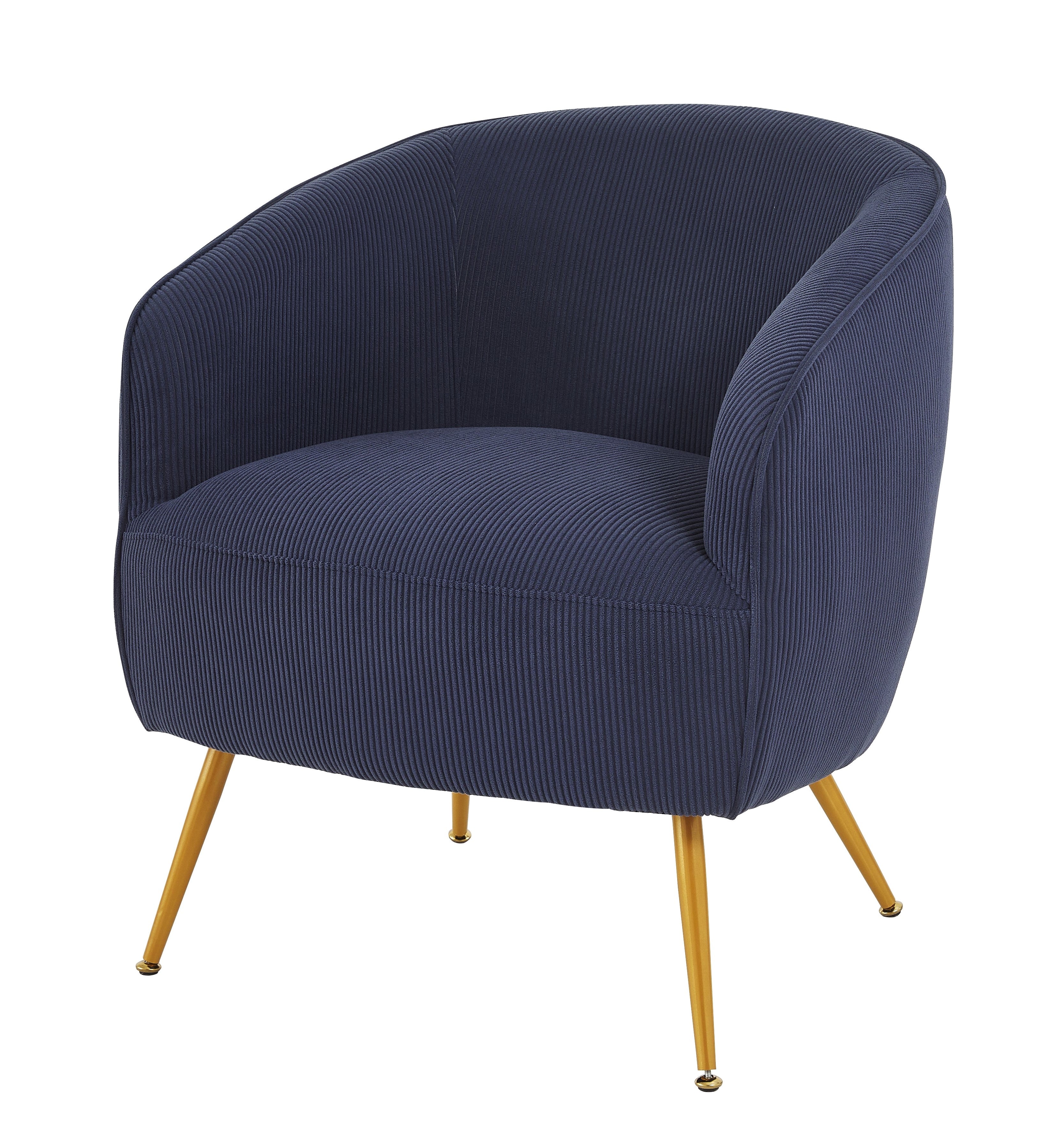 Corduroy Accent Chair with Gold Metal Legs, Modern Upholstered Armchair, Comfy Barrel Chair for Living Room Bedroom