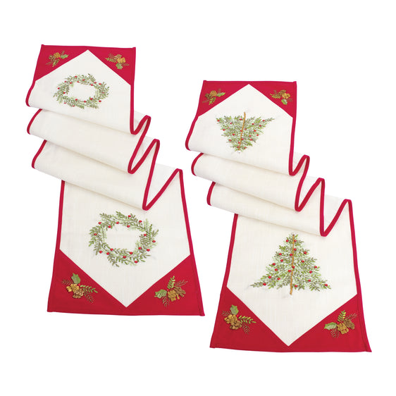 Ribbon-Embroidered-Tree-and-Wreath-Table-Runner-(set-of-2)-Textiles