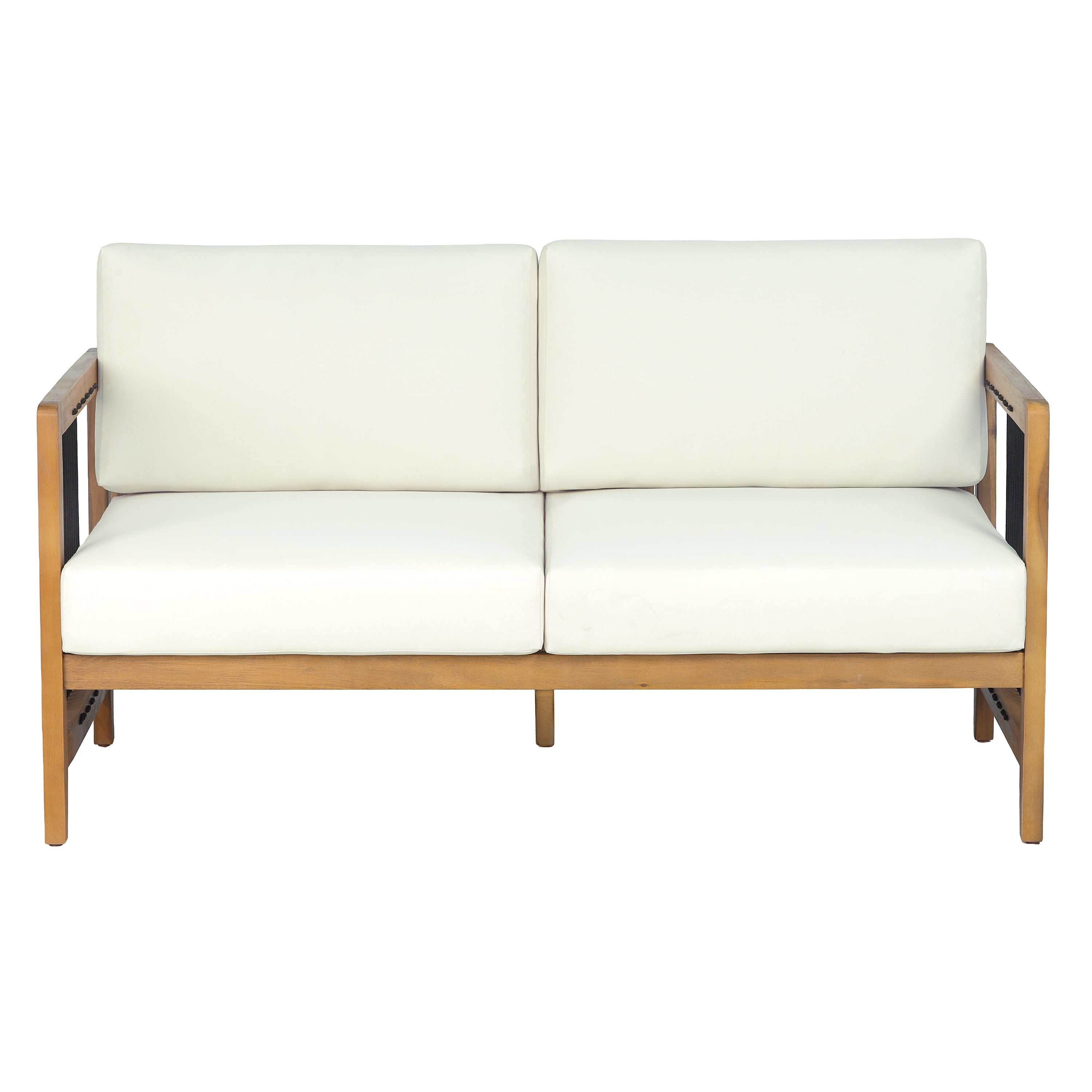 Sierra 2-Piece Acacia Wood Outdoor Loveseat with Coffee Table with Handwoven Rope & Cushions