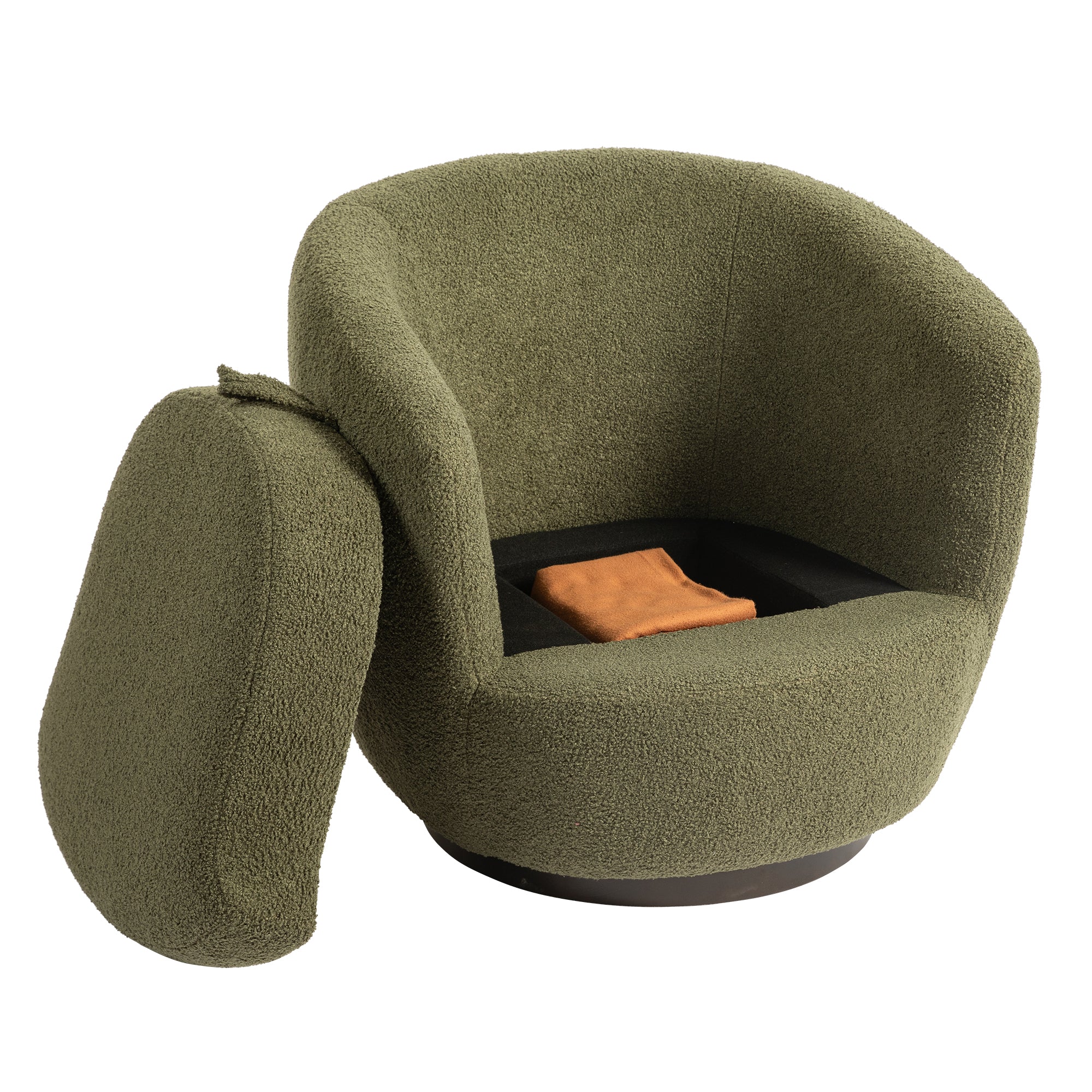 Upholstered Swivel Barrel Chair with Metal Base and Storage