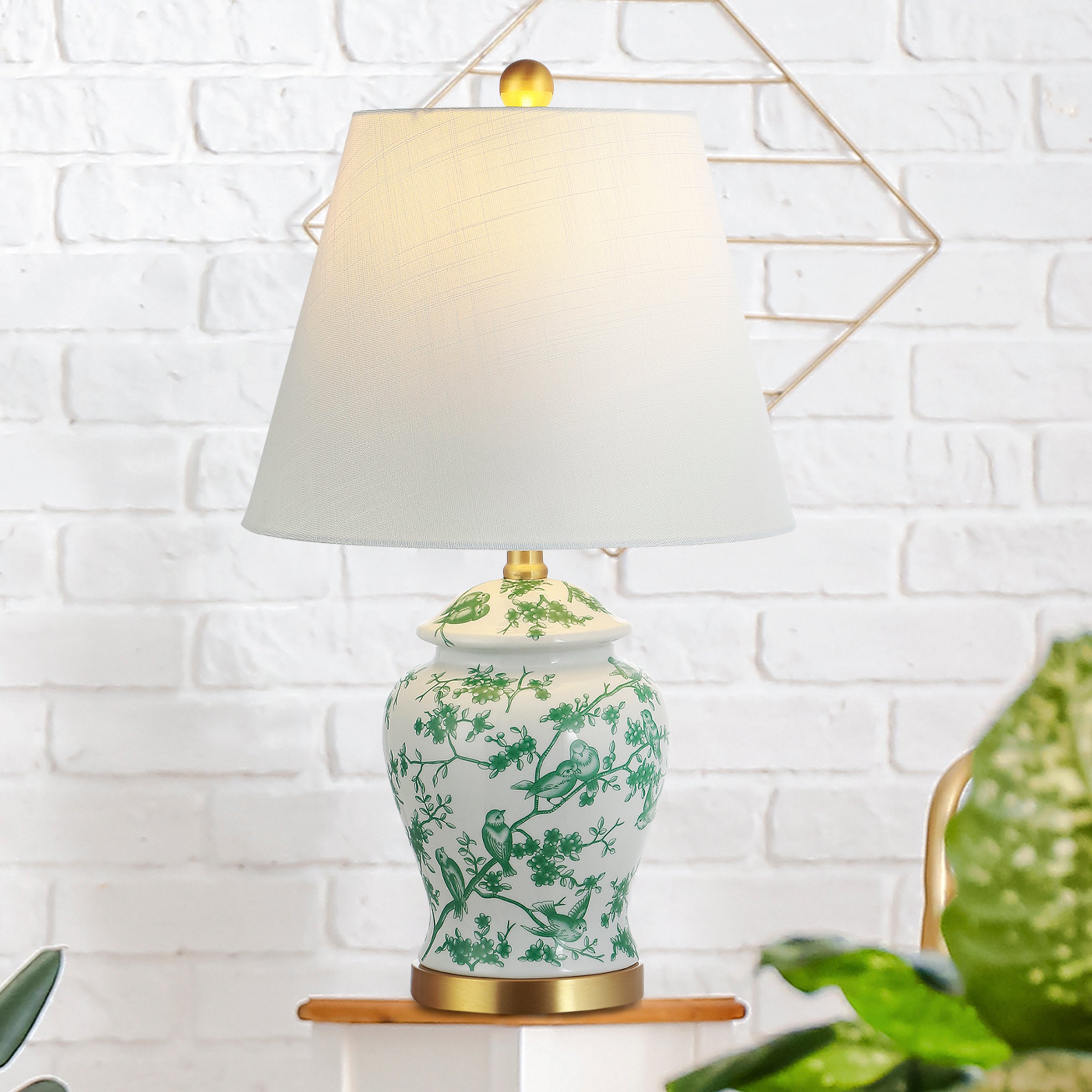 Penelope French Country Cottage Ceramic/Iron Chinoiserie Ginger Jar LED Table Lamp